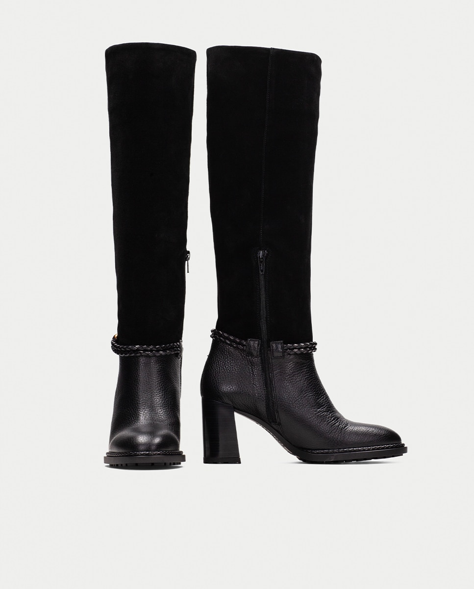 Botas de tacón de mujer de piel con cordon trenzado - Hispanitas - Negro Negro-4