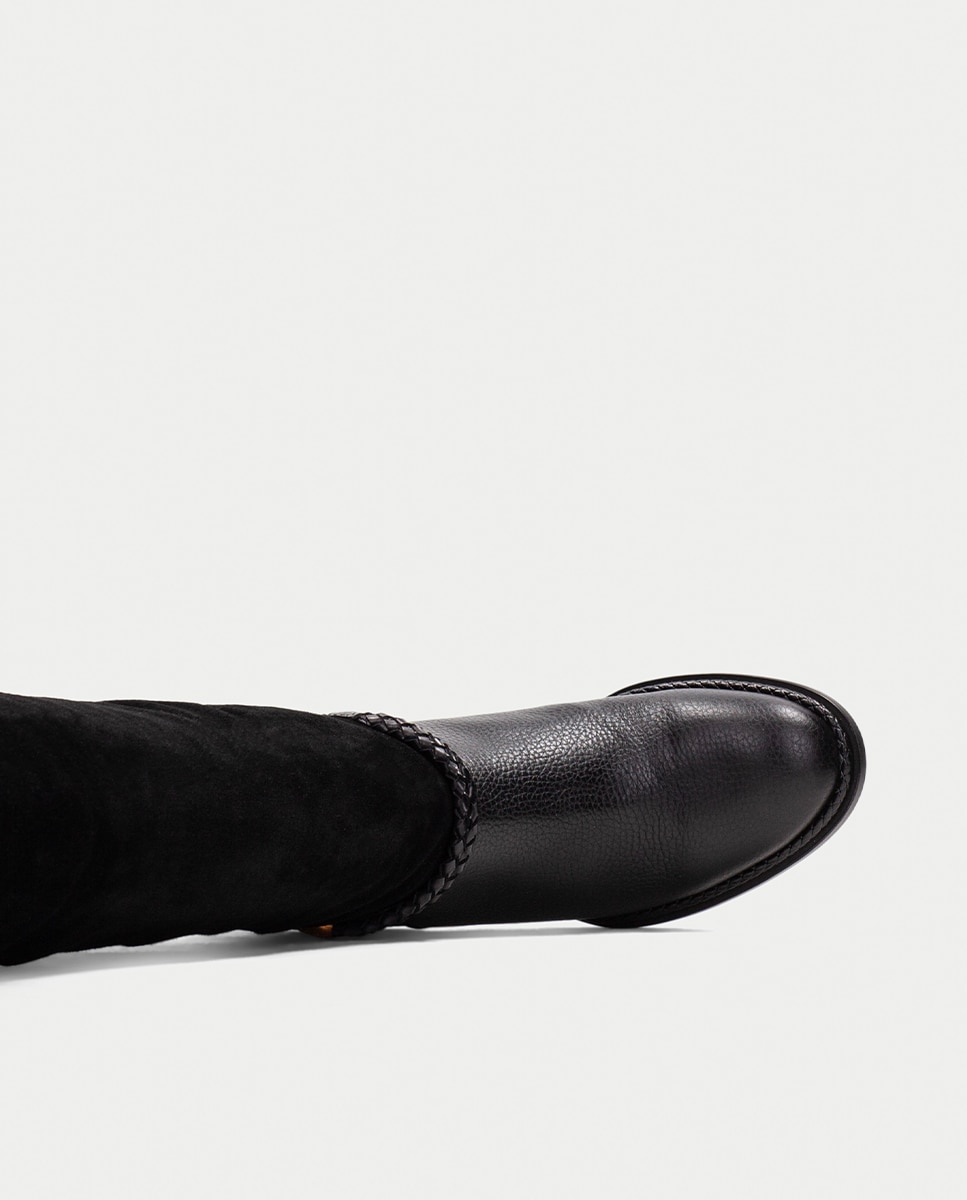 Botas de tacón de mujer de piel con cordon trenzado - Hispanitas - Negro Negro-6