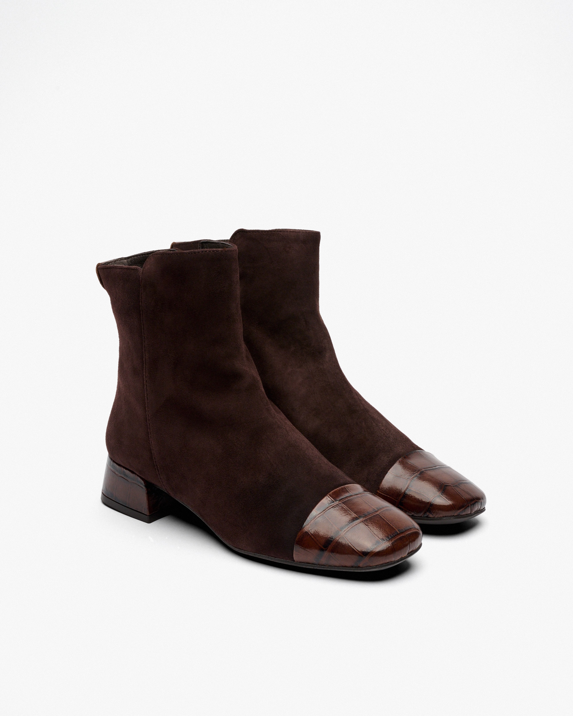 Botines de mujer con tacón y combinación de texturas - Pedro Miralles - Marrón chocolate Marrón chocolate-3