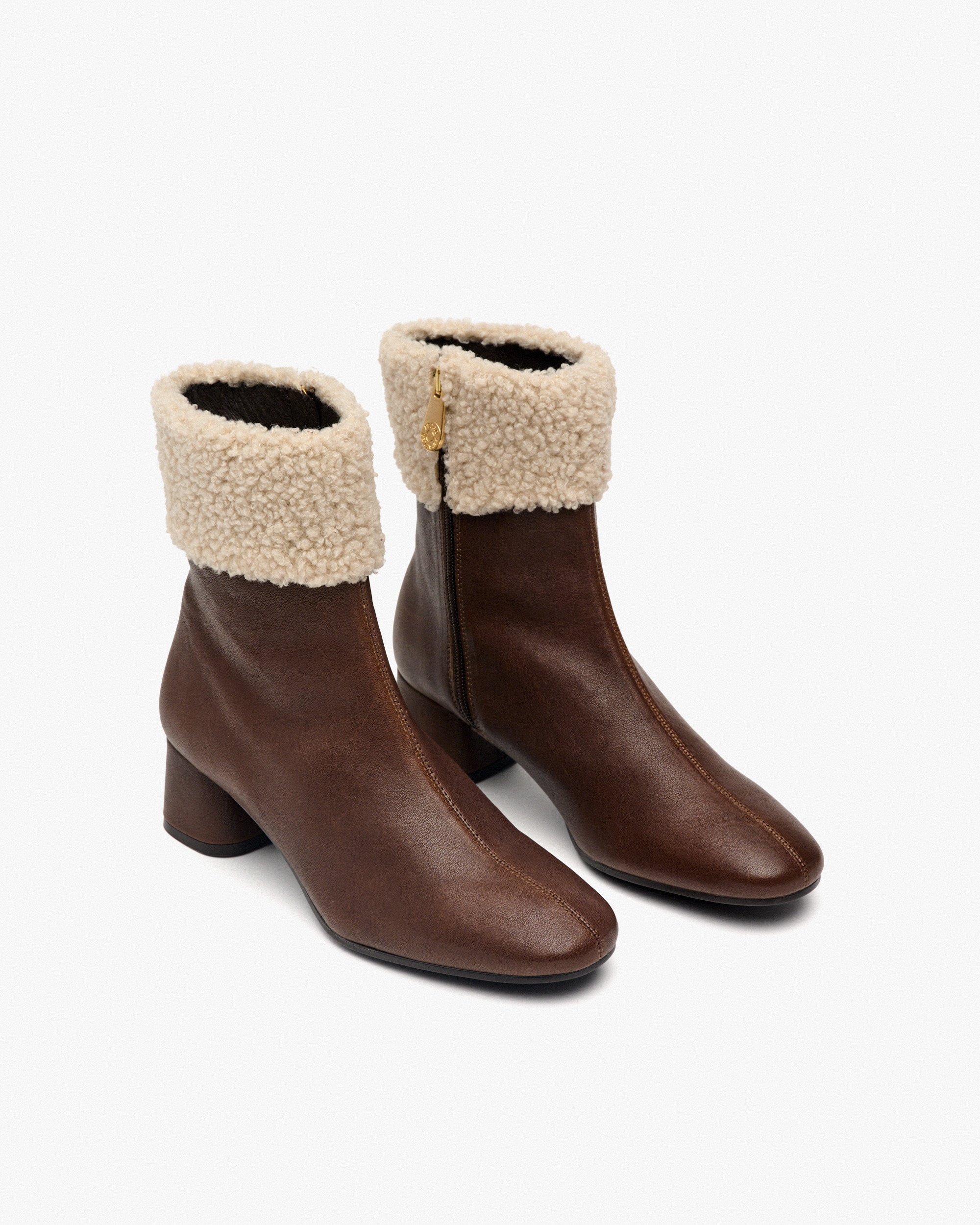 Botines con pelo de mujer con tacón y detalle borreguillo - Pedro Miralles - Marrón Marrón-3