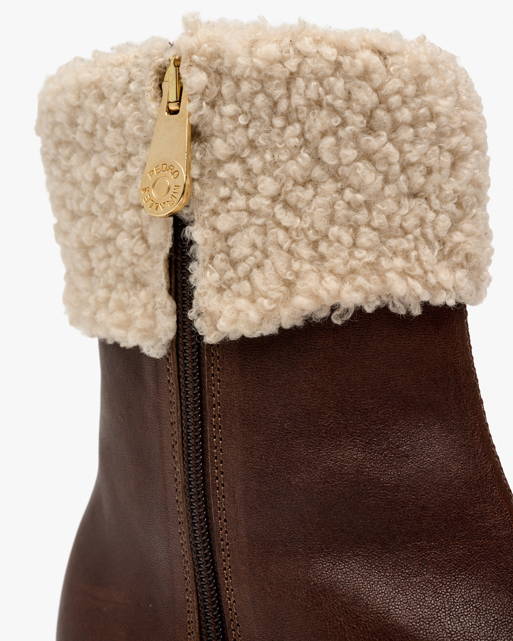 Botines con pelo de mujer con tacón y detalle borreguillo - Pedro Miralles - Marrón Marrón-2