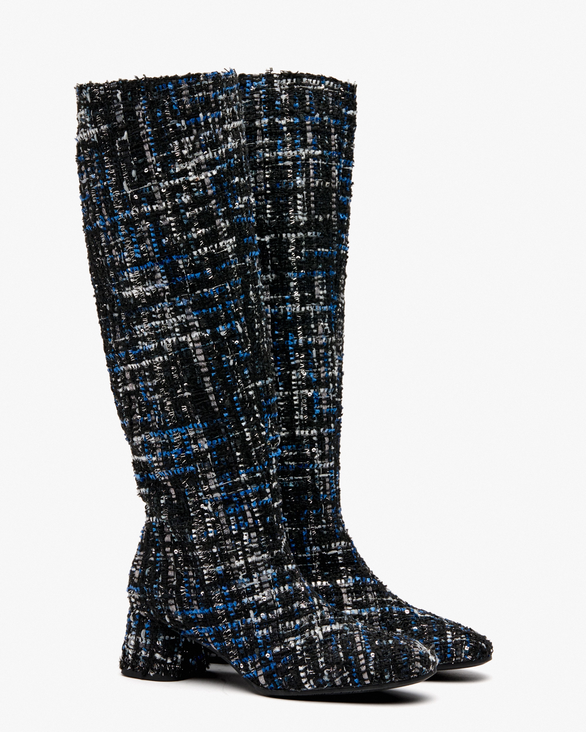 Botas de mujer con tacón de tejido efecto tweed - Pedro Miralles - Negro / Azul Negro / Azul-3