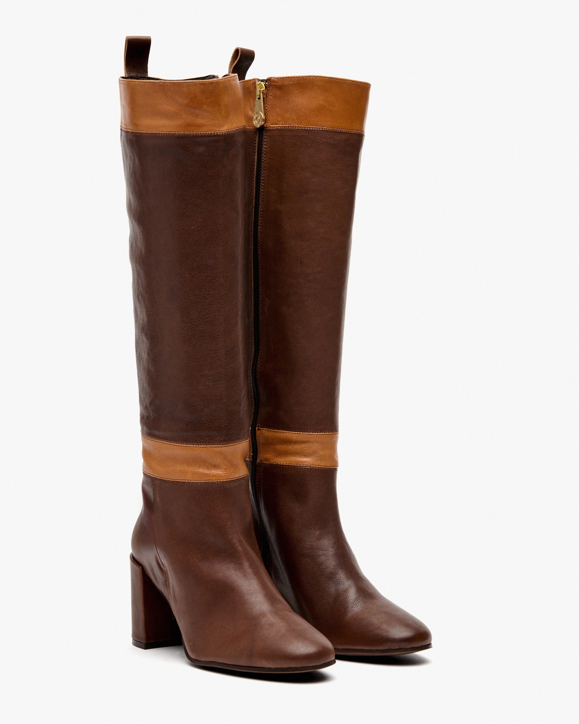 Botas de mujer de piel bicolor con tacón - Pedro Miralles - Marrón / Naranja Marrón / Naranja-2
