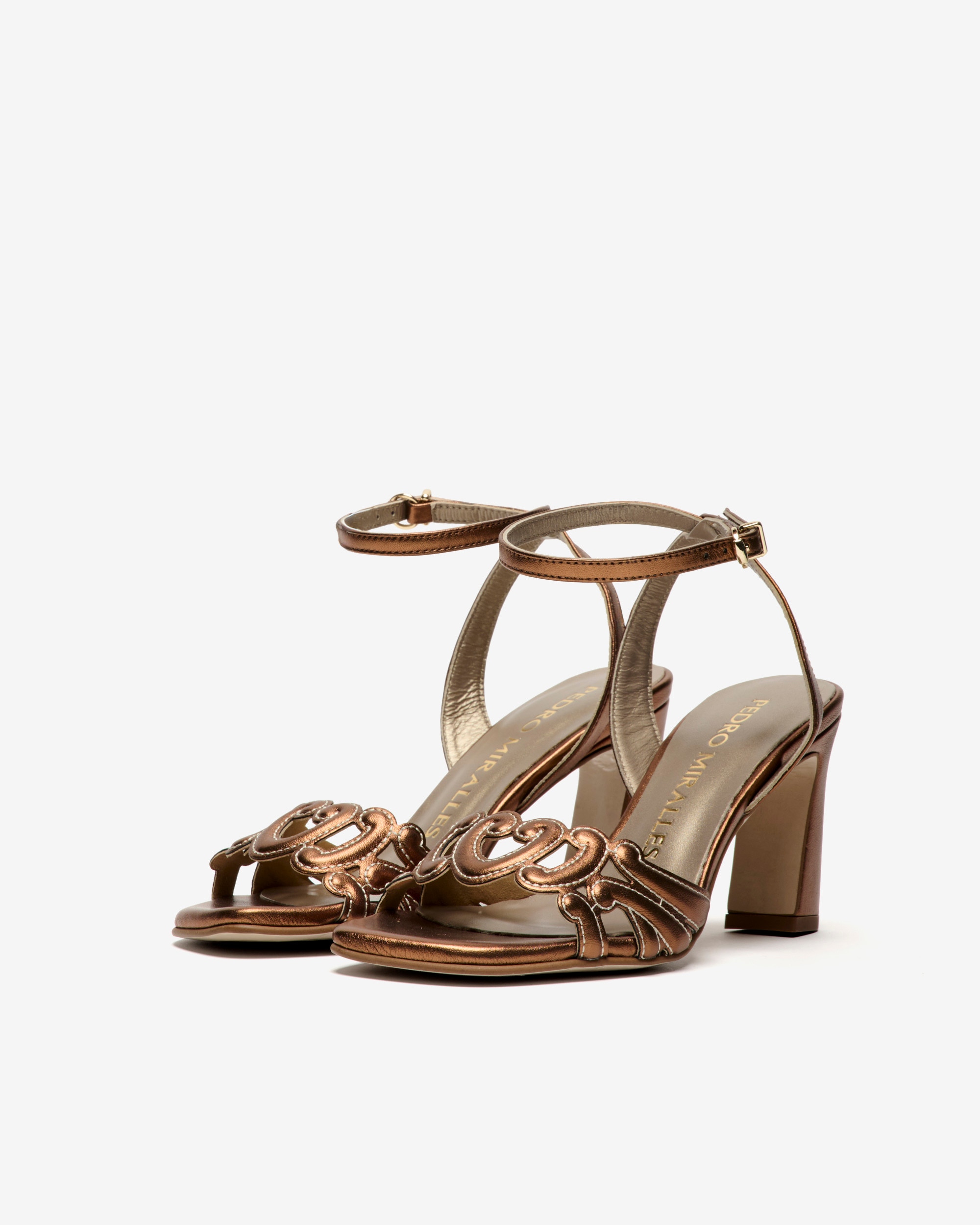 Sandalias de tacón de mujer con detalles ornamentales y pulsera - Pedro Miralles - Marrón Marrón-3