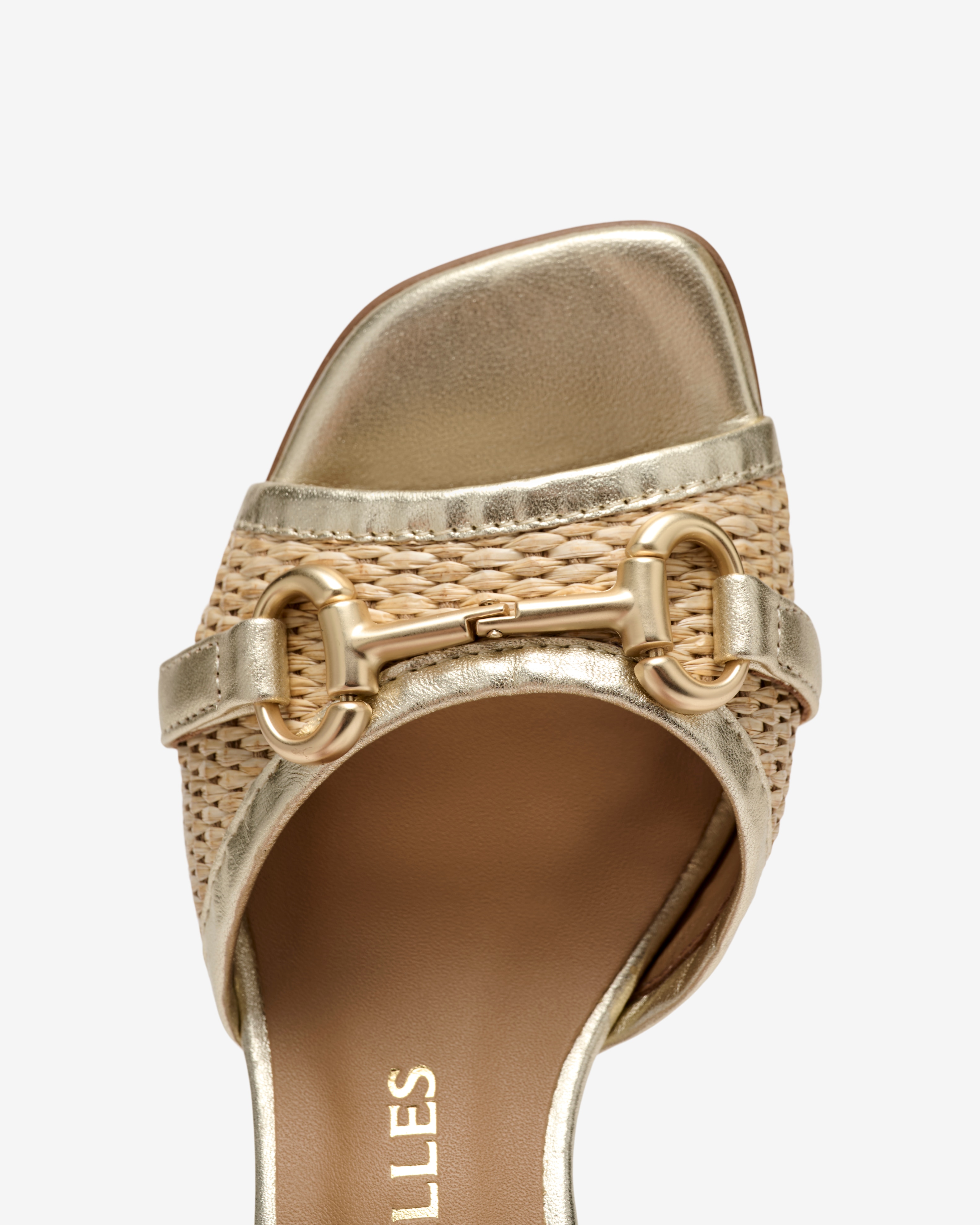 Sandalias de tacón de mujer de piel y rafia con adorno - Pedro Miralles - Oro Oro-2