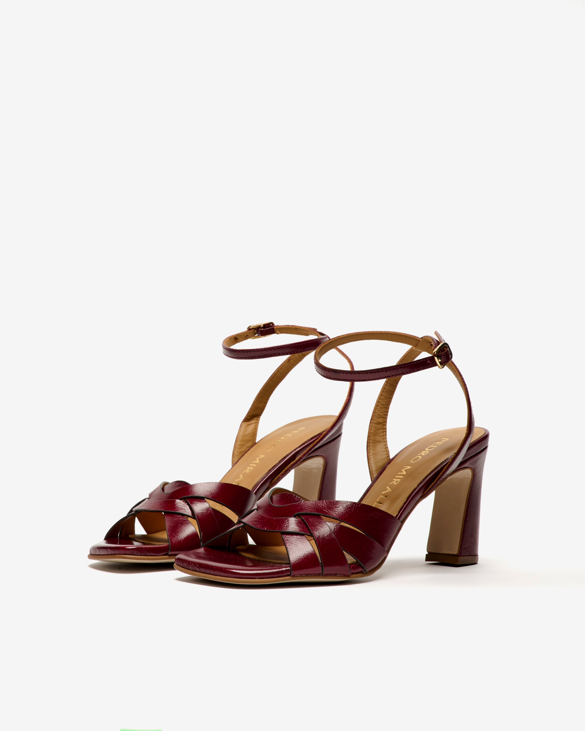 Sandalias de tacón de mujer con pala cruzada y pulsera - Pedro Miralles - Burdeos Burdeos-3
