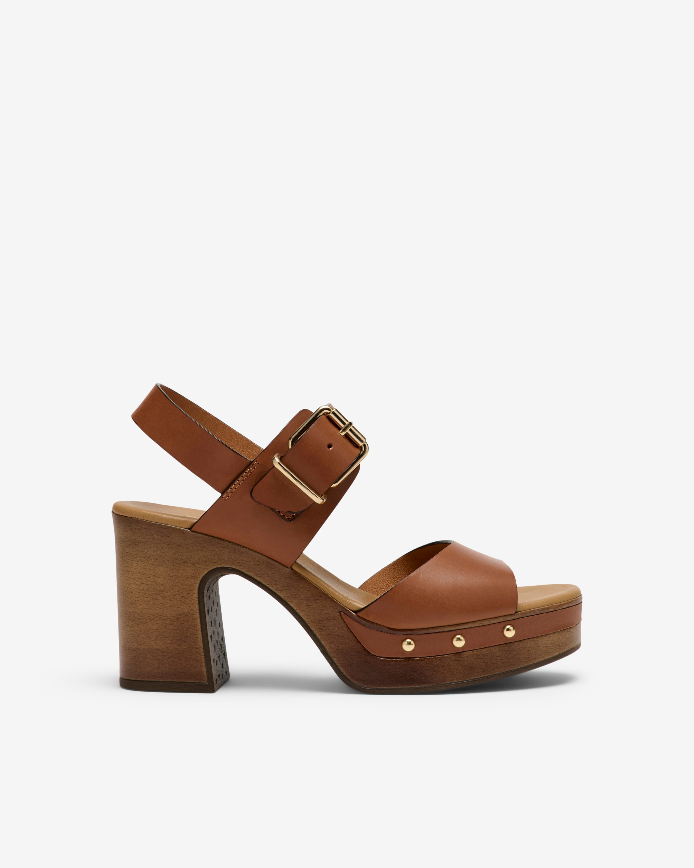 Sandalias de tacón de mujer con tachas y cierre de hebilla - Weekend by Pedro Miralles - Tabaco Tabaco-1