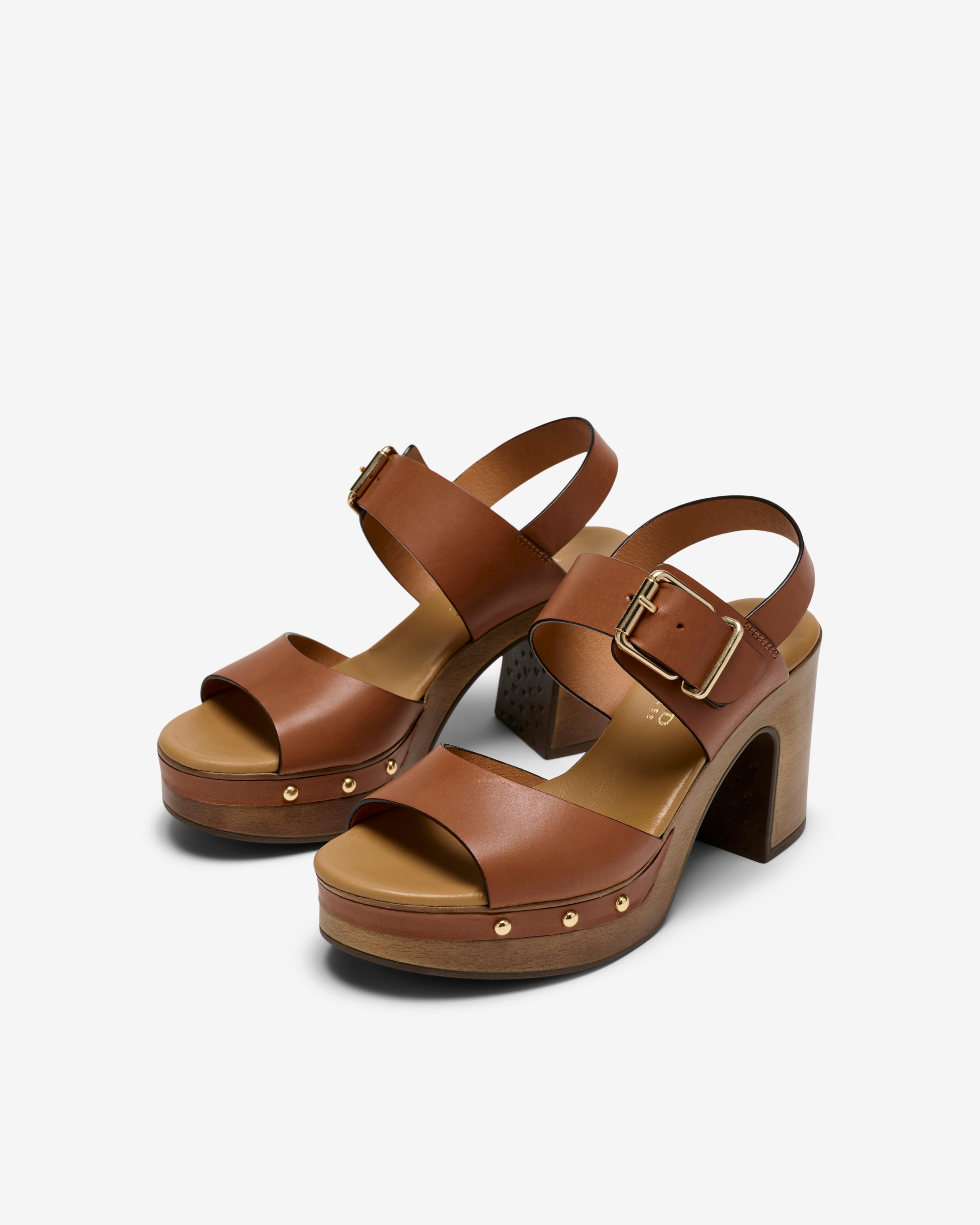 Sandalias de tacón de mujer con tachas y cierre de hebilla - Weekend by Pedro Miralles - Tabaco Tabaco-3