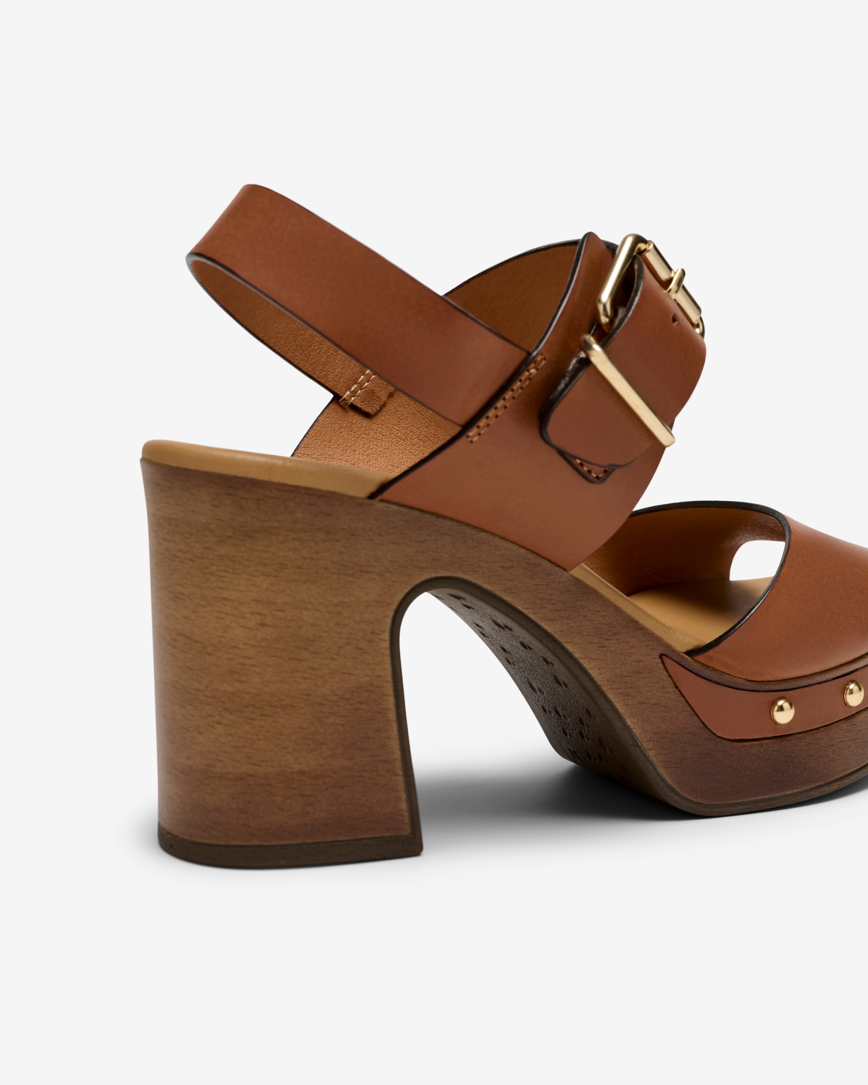 Sandalias de tacón de mujer con tachas y cierre de hebilla - Weekend by Pedro Miralles - Tabaco Tabaco-2