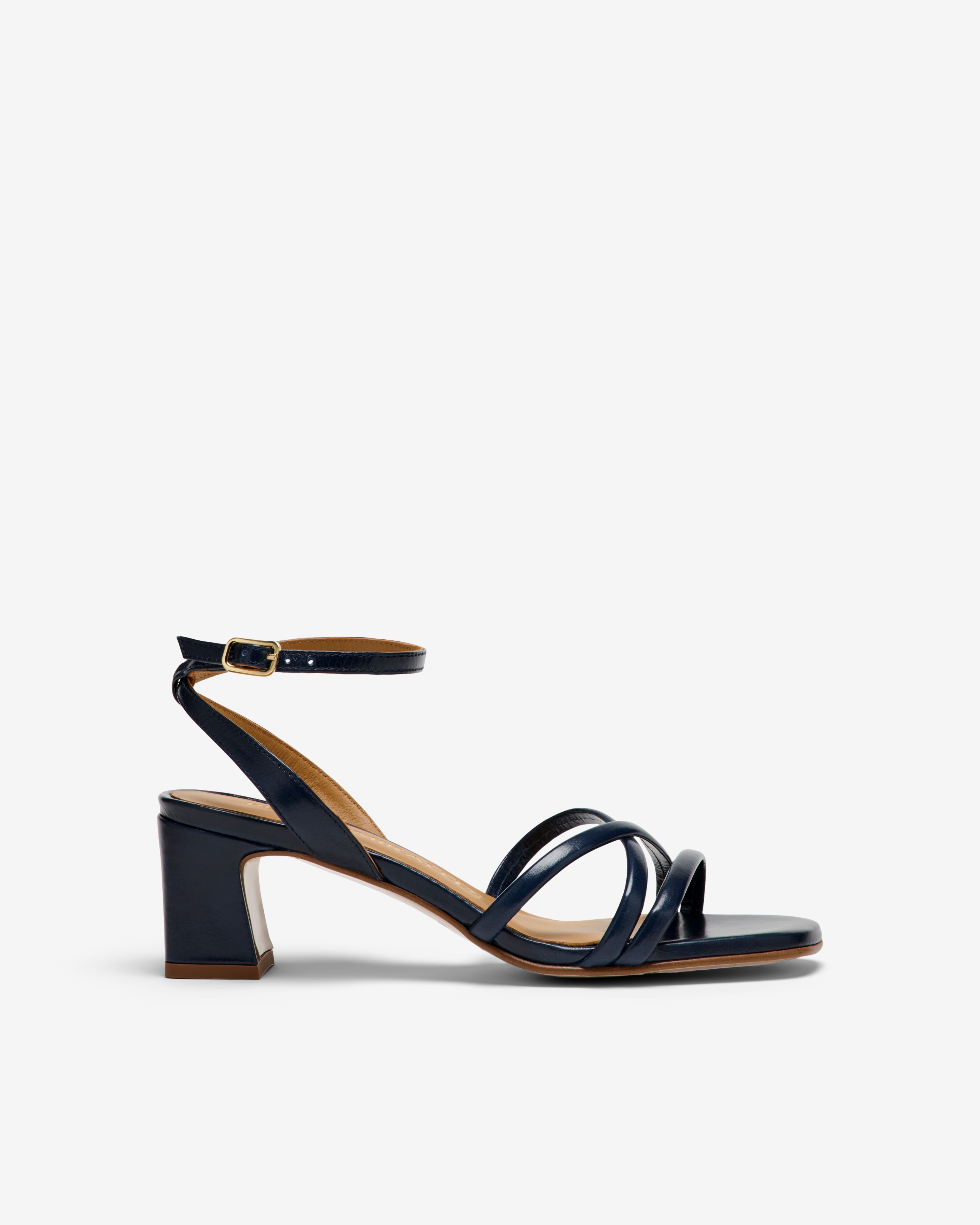 Imagen 0 de Sandalias de tacón de mujer de piel con tiras cruzadas Azul marino