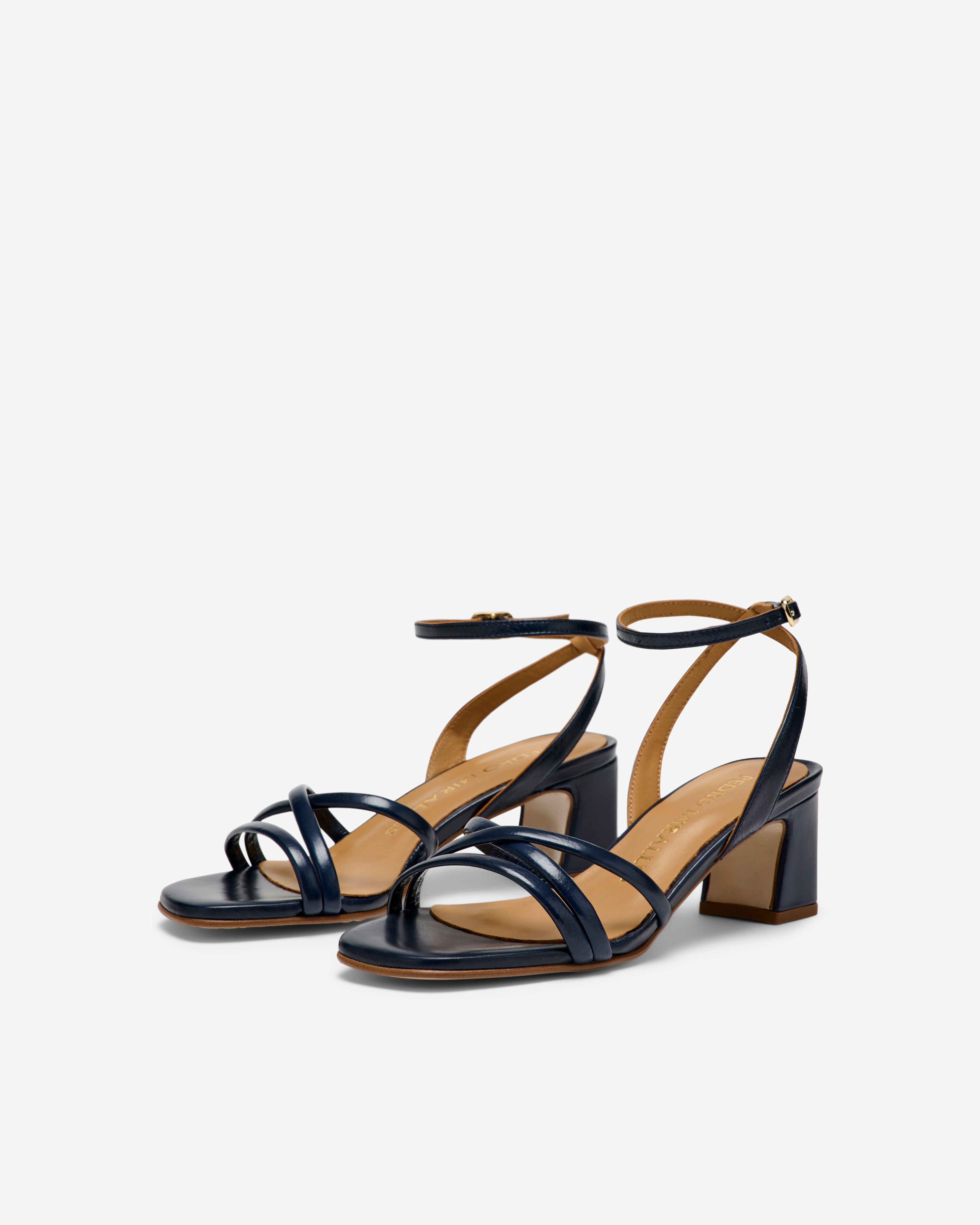 Sandalias de tacón de mujer de piel con tiras cruzadas - Pedro Miralles - Arcilla Azul marino-3