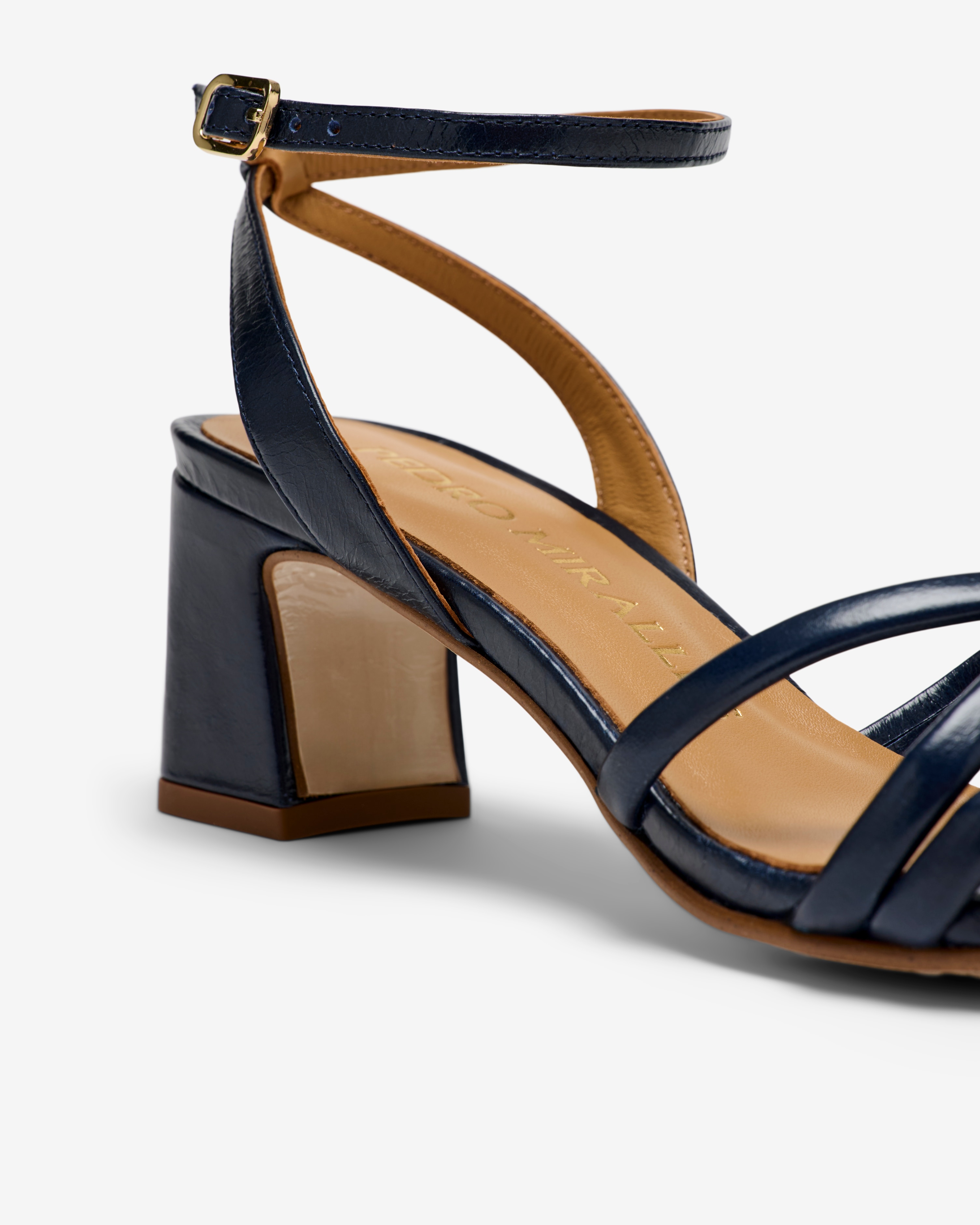 Sandalias de tacón de mujer de piel con tiras cruzadas - Pedro Miralles - Arcilla Azul marino-2