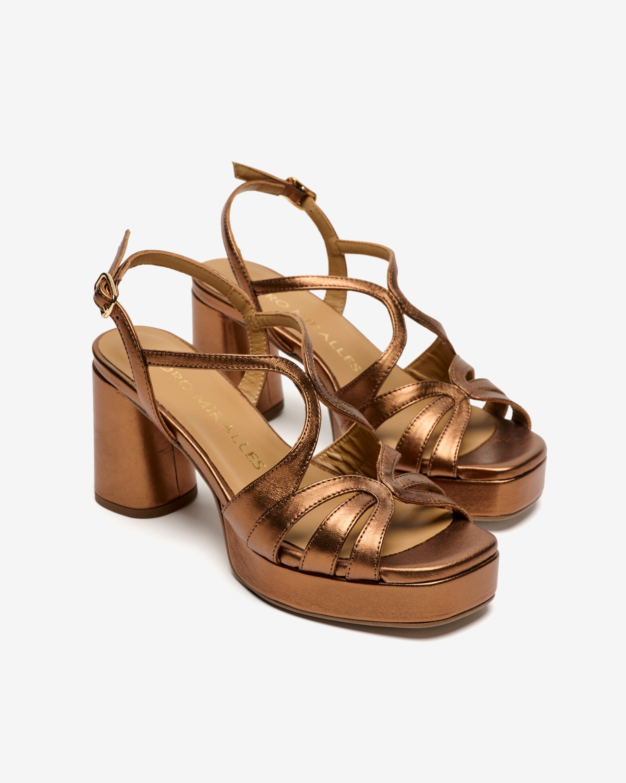 Sandalias de tacón de mujer con plataforma y tacón cilíndrico - Pedro Miralles - Marrón oscuro Marrón oscuro-3