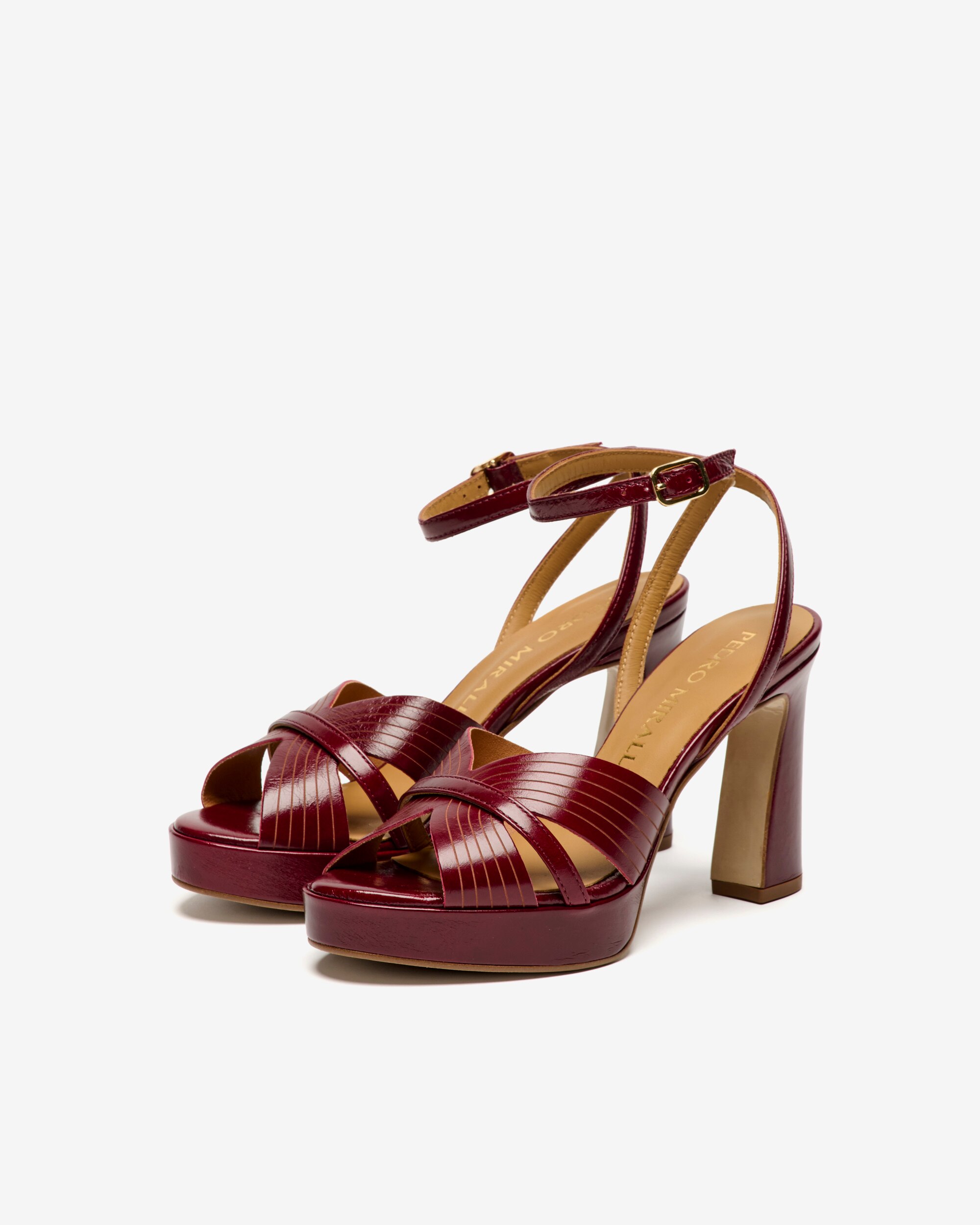 Sandalias de tacón de mujer con pala dibujada y pulsera al tobillo - Pedro Miralles - Burdeos Burdeos-3