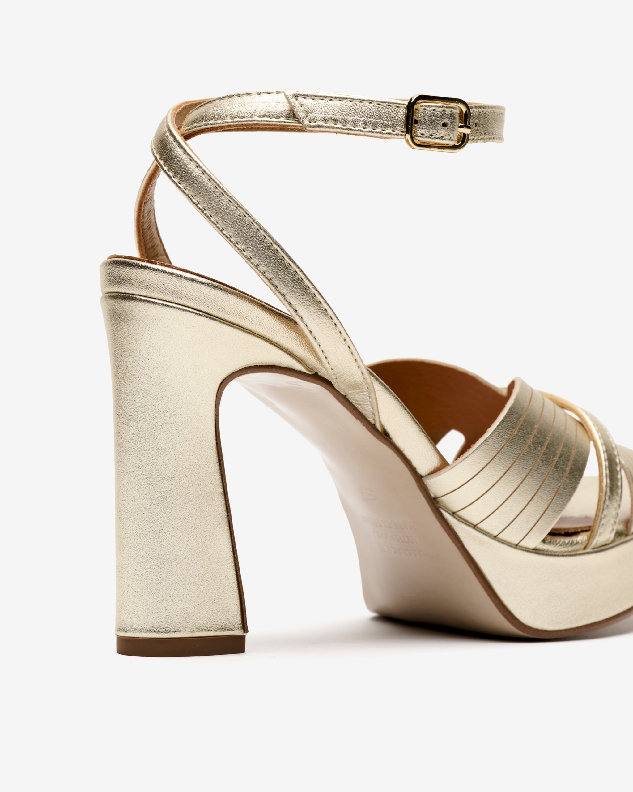 Sandalias de tacón de mujer con pala dibujada y pulsera al tobillo - Pedro Miralles - Oro Oro-2