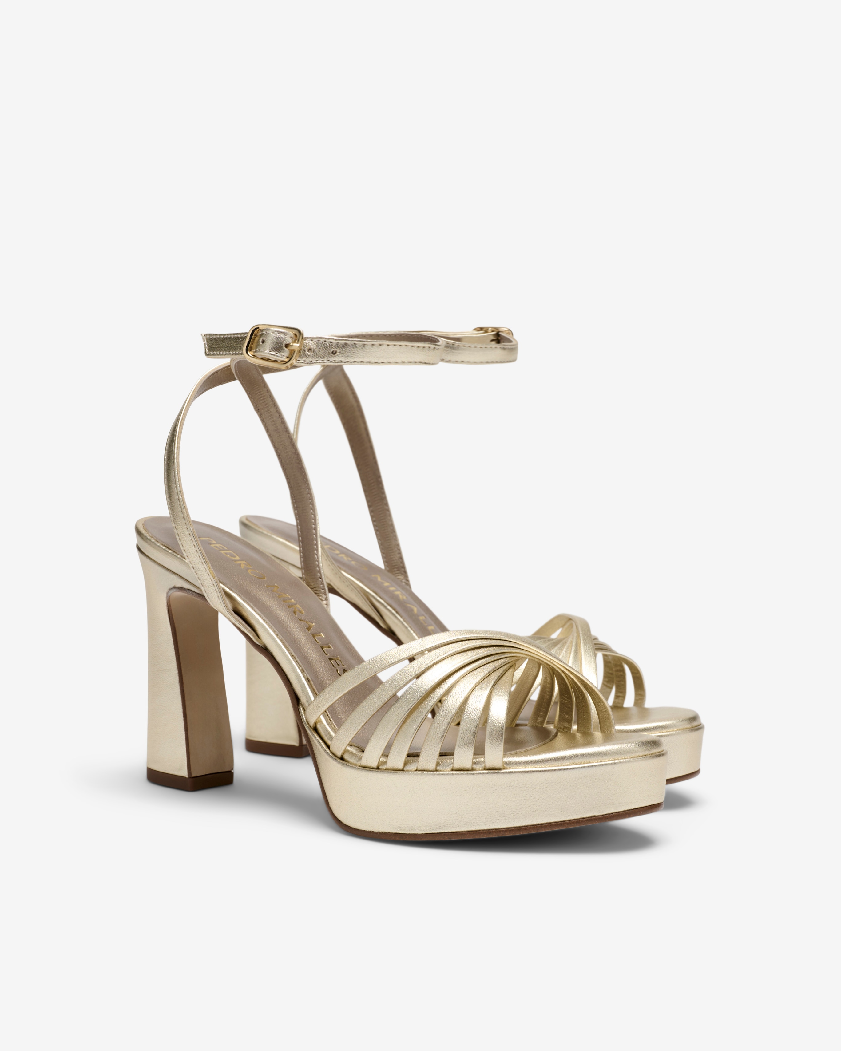 Sandalias de tacón de mujer de tiras cruzadas - Pedro Miralles - Oro Oro-3