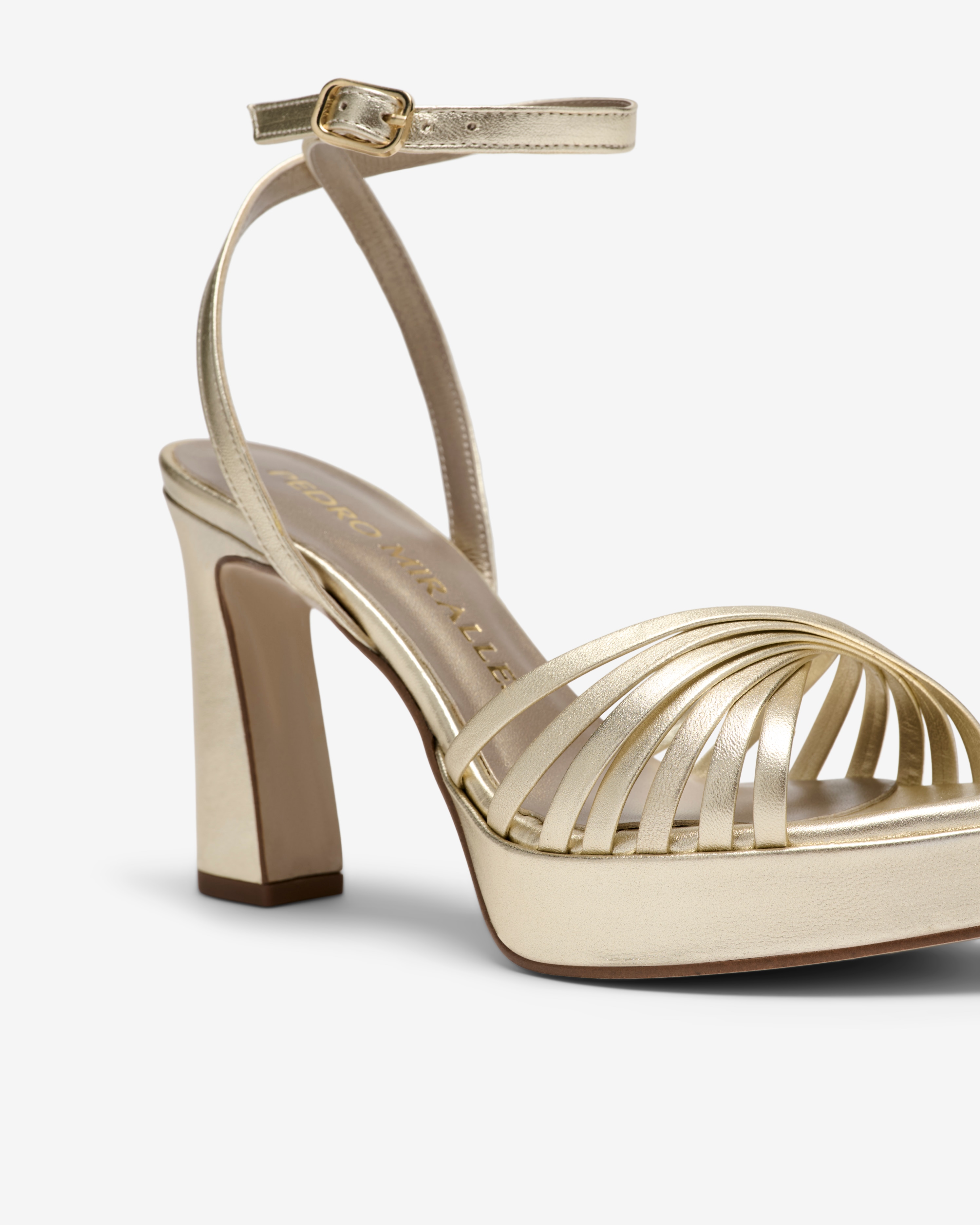 Sandalias de tacón de mujer de tiras cruzadas - Pedro Miralles - Oro Oro-2