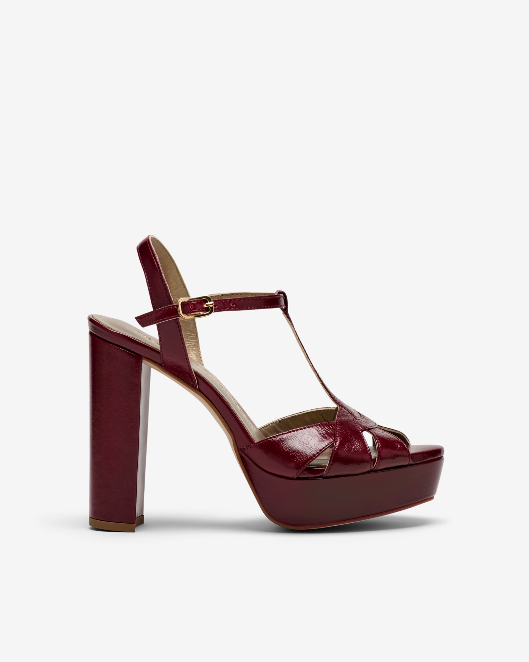 Imagen 0 de Sandalias de tacón de mujer con plataforma y forma de T Burdeos