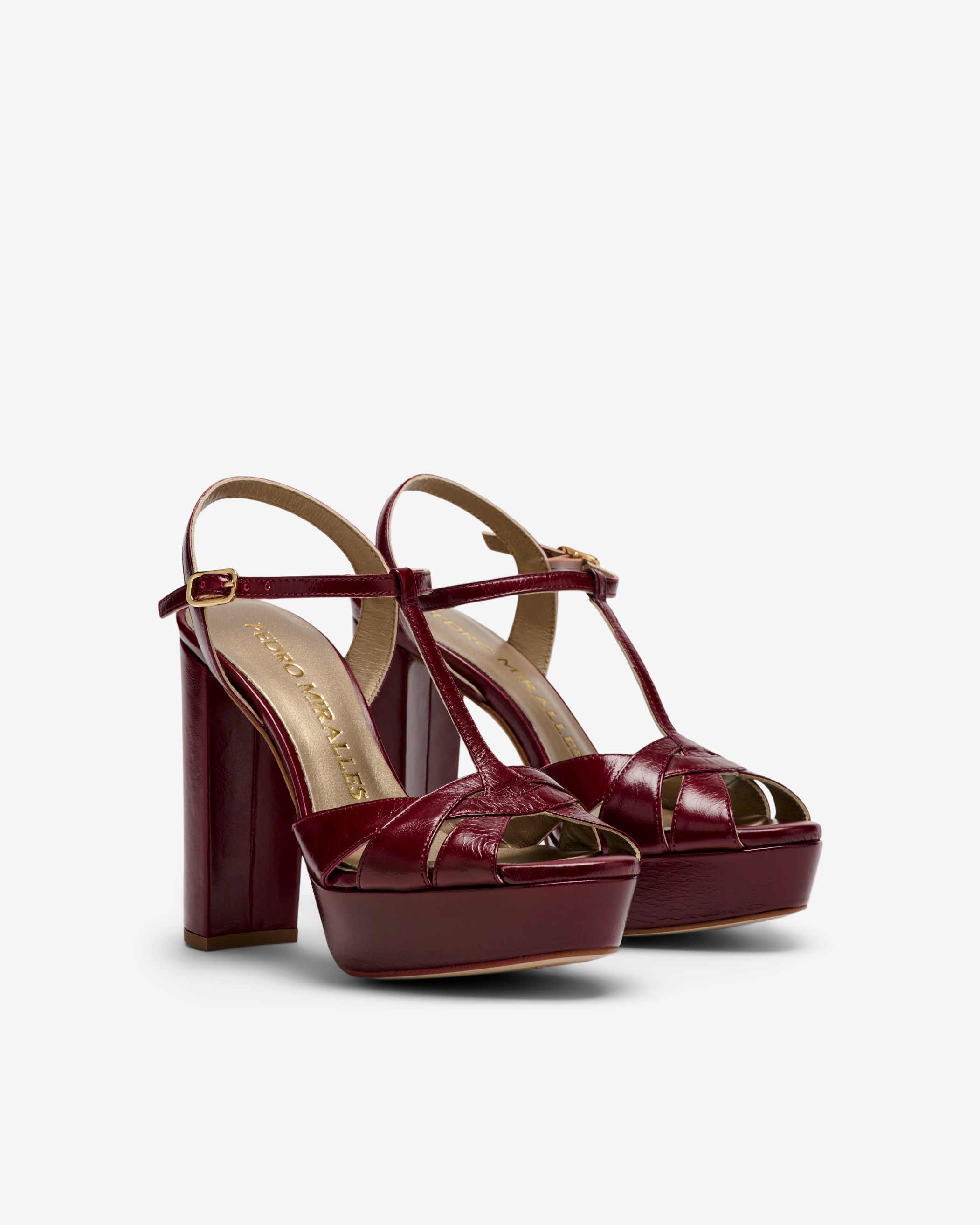 Sandalias de tacón de mujer con plataforma y forma de T - Pedro Miralles - Burdeos Burdeos-3
