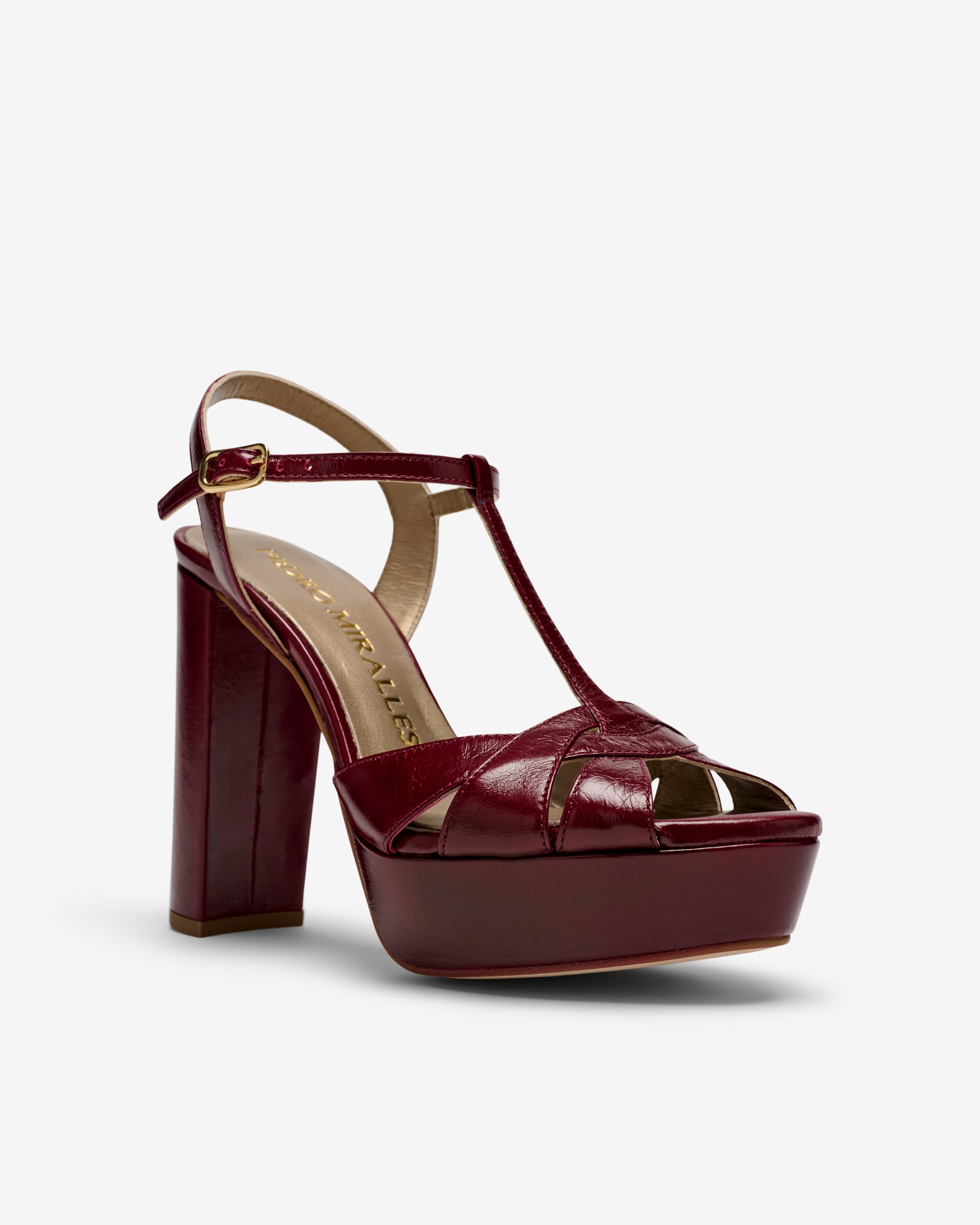 Sandalias de tacón de mujer con plataforma y forma de T - Pedro Miralles - Burdeos Burdeos-2