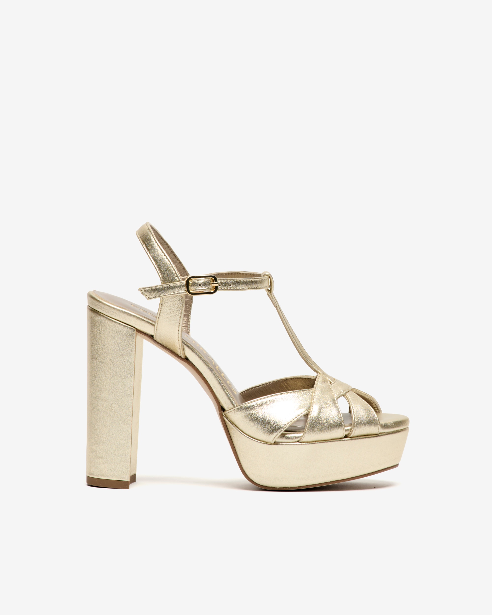 Imagen 0 de Sandalias de tacón de mujer con plataforma y silueta T Oro