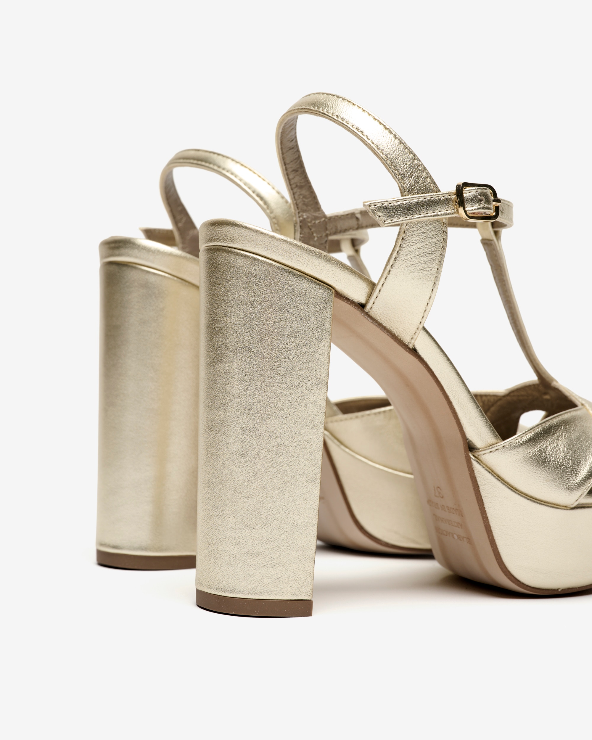Sandalias de tacón de mujer con plataforma y silueta T - Pedro Miralles - Oro Oro-2