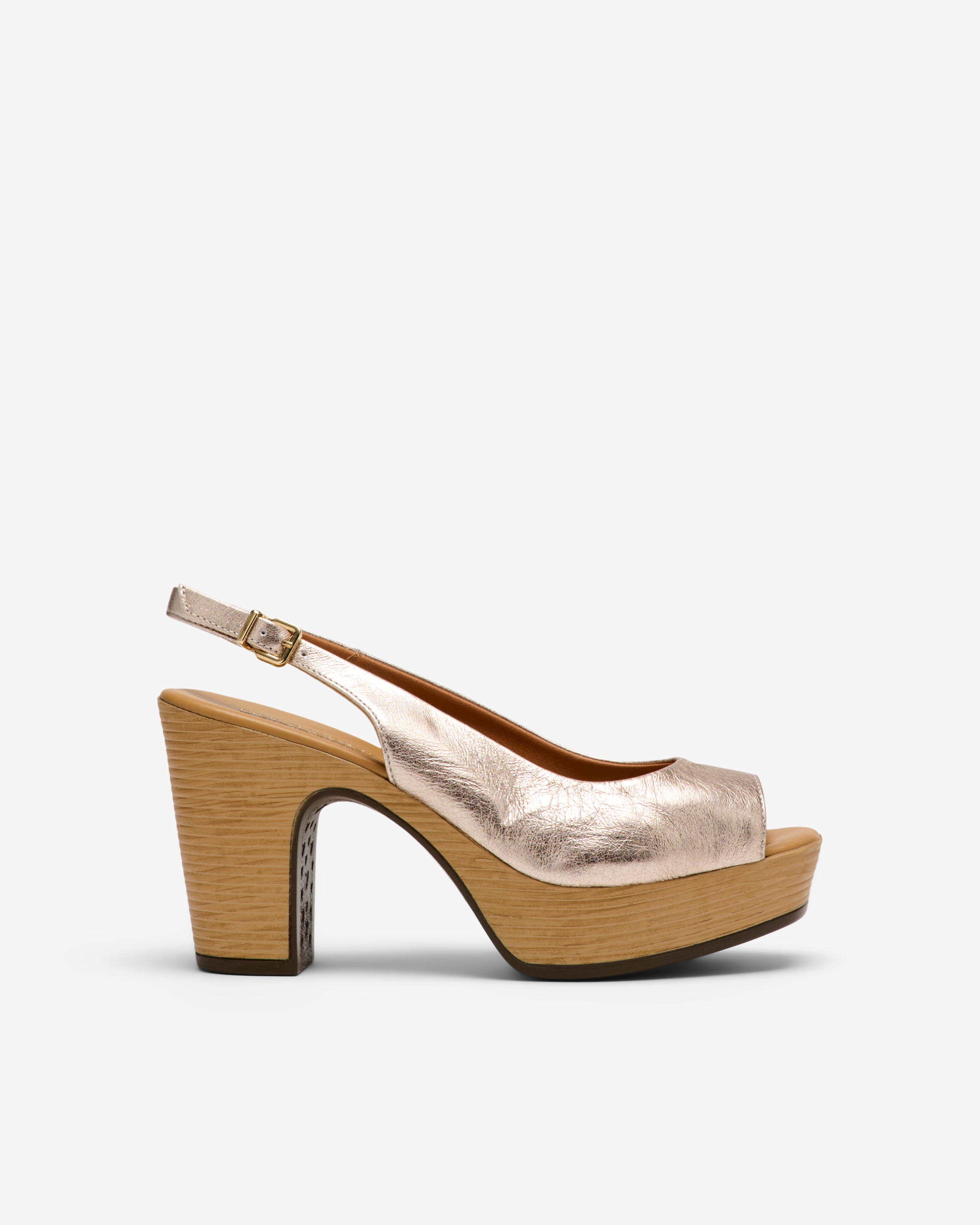 Imagen 0 de Sandalias de tacón de mujer estilo peep toe con hebilla Oro