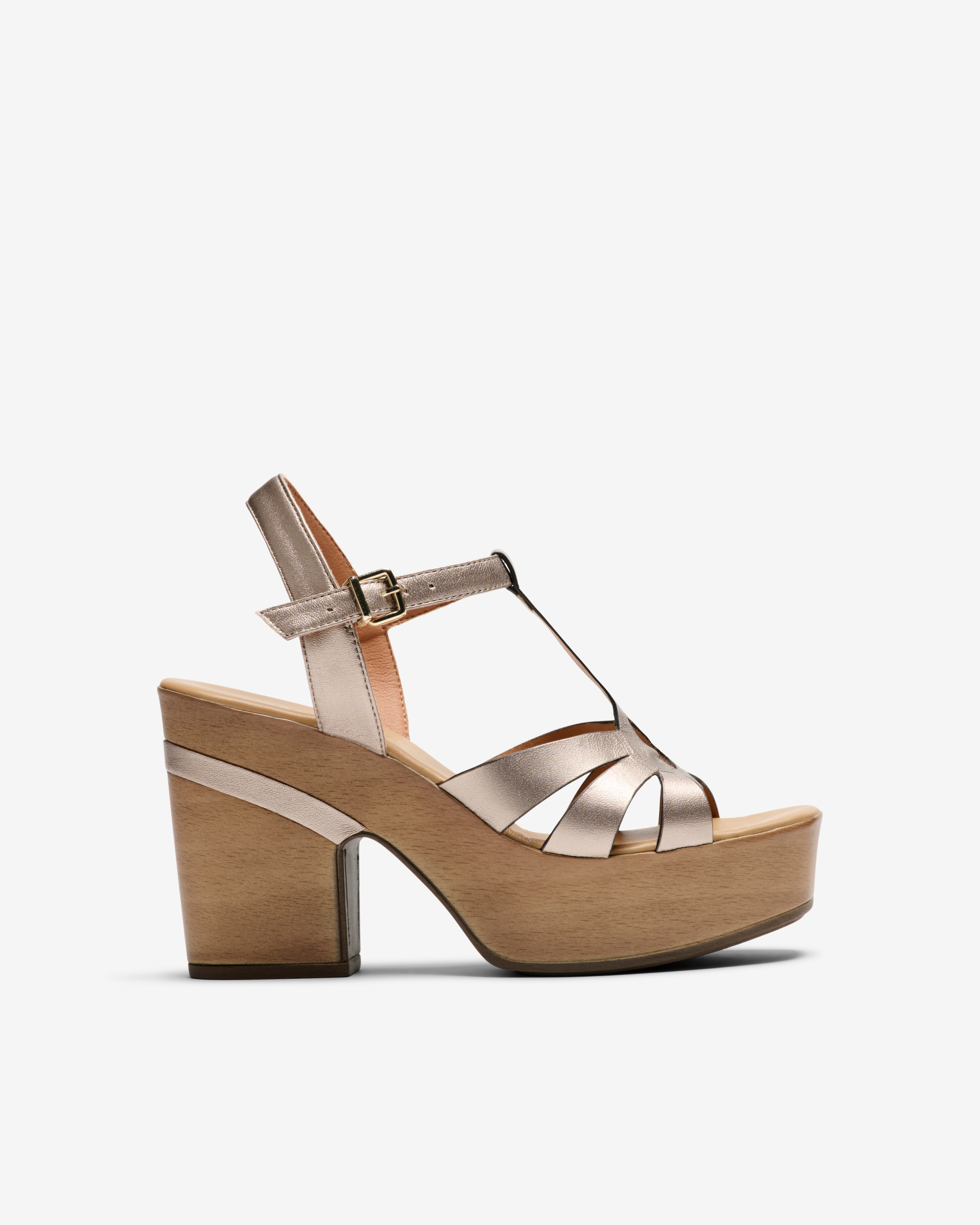 Sandalias de tacón de mujer con piso efecto madera y silueta "t - Weekend by Pedro Miralles - Gris Gris-1