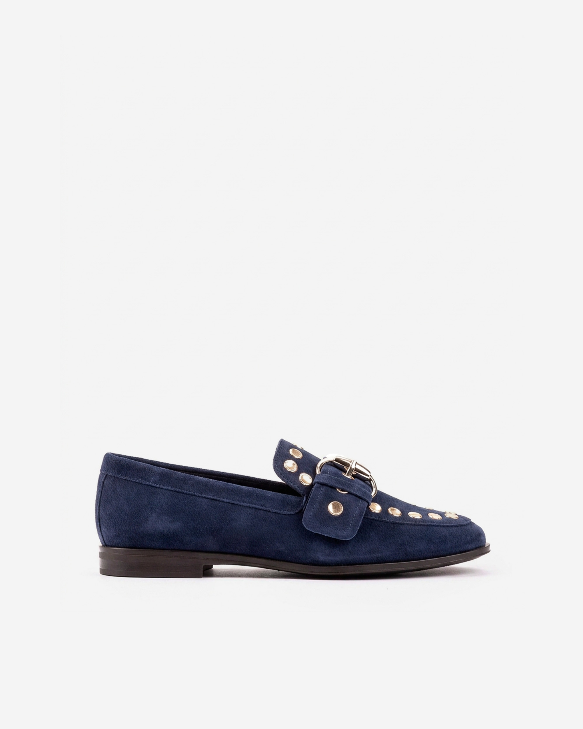 Imagen 0 de Mocasines planos de mujer con hebilla y tachas Azul marino