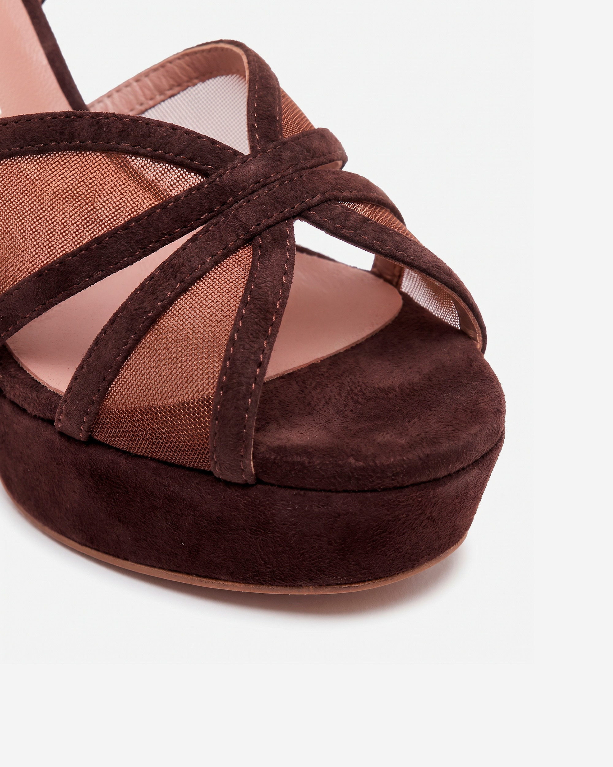 Sandalias de tacón de mujer con tul y tiras cruzadas - Pedro Miralles - Marrón chocolate Marrón chocolate-2