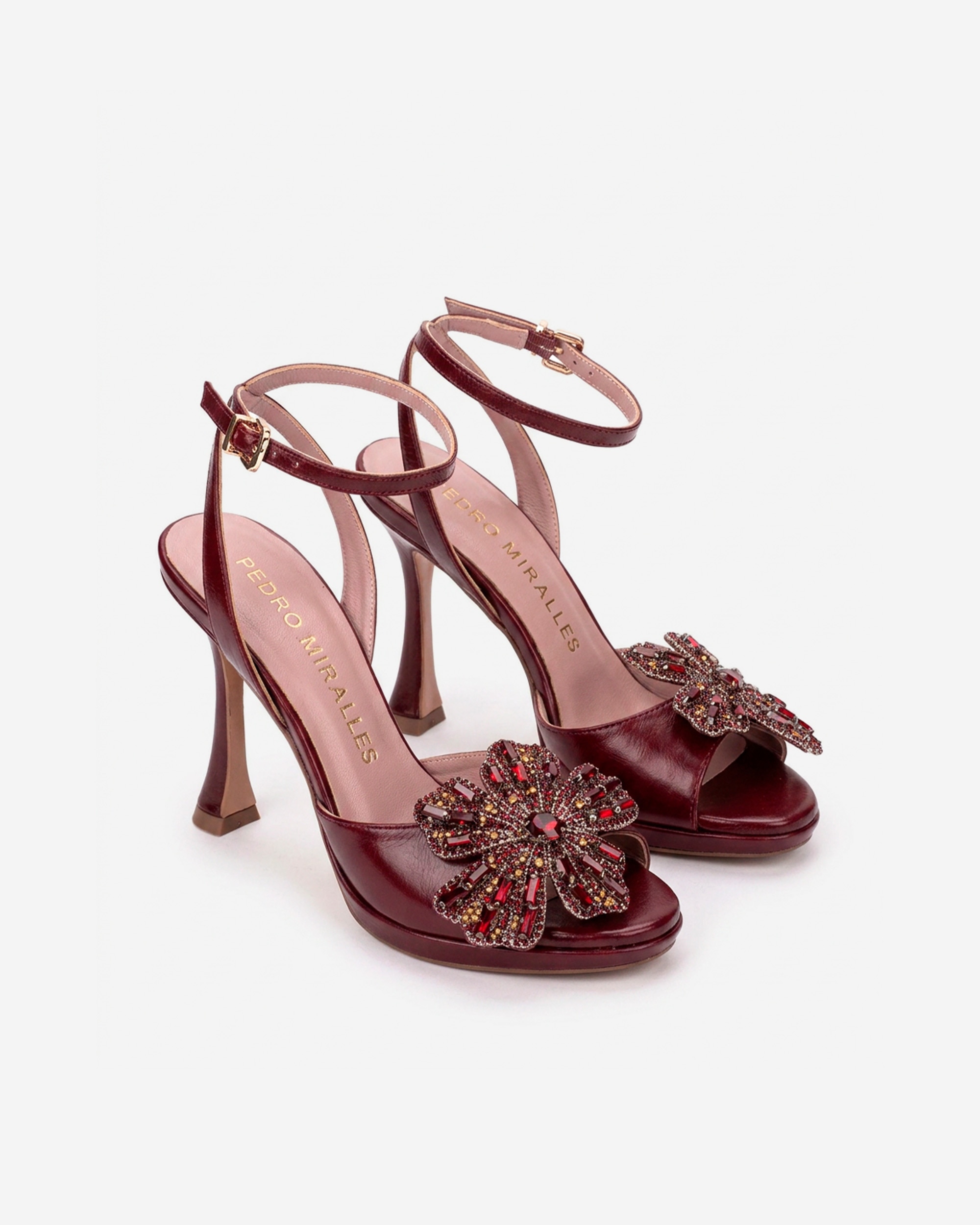 Sandalias de tacón de mujer con adorno de pedrería - Pedro Miralles - Burdeos Burdeos-2