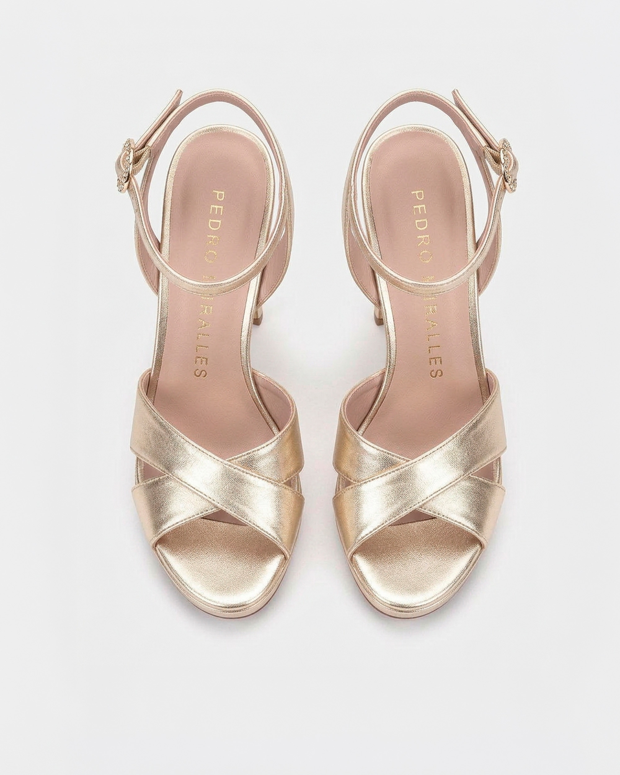 Sandalias de tacón de mujer con plataforma y hebilla de brillos - Pedro Miralles - Oro Oro-2