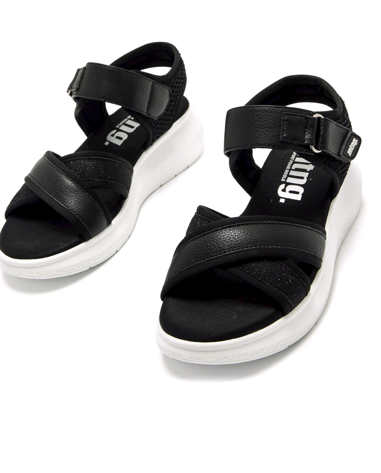 Sandalias de cuña de mujer con tiras cruzadas - Mustang - Negro Negro-3