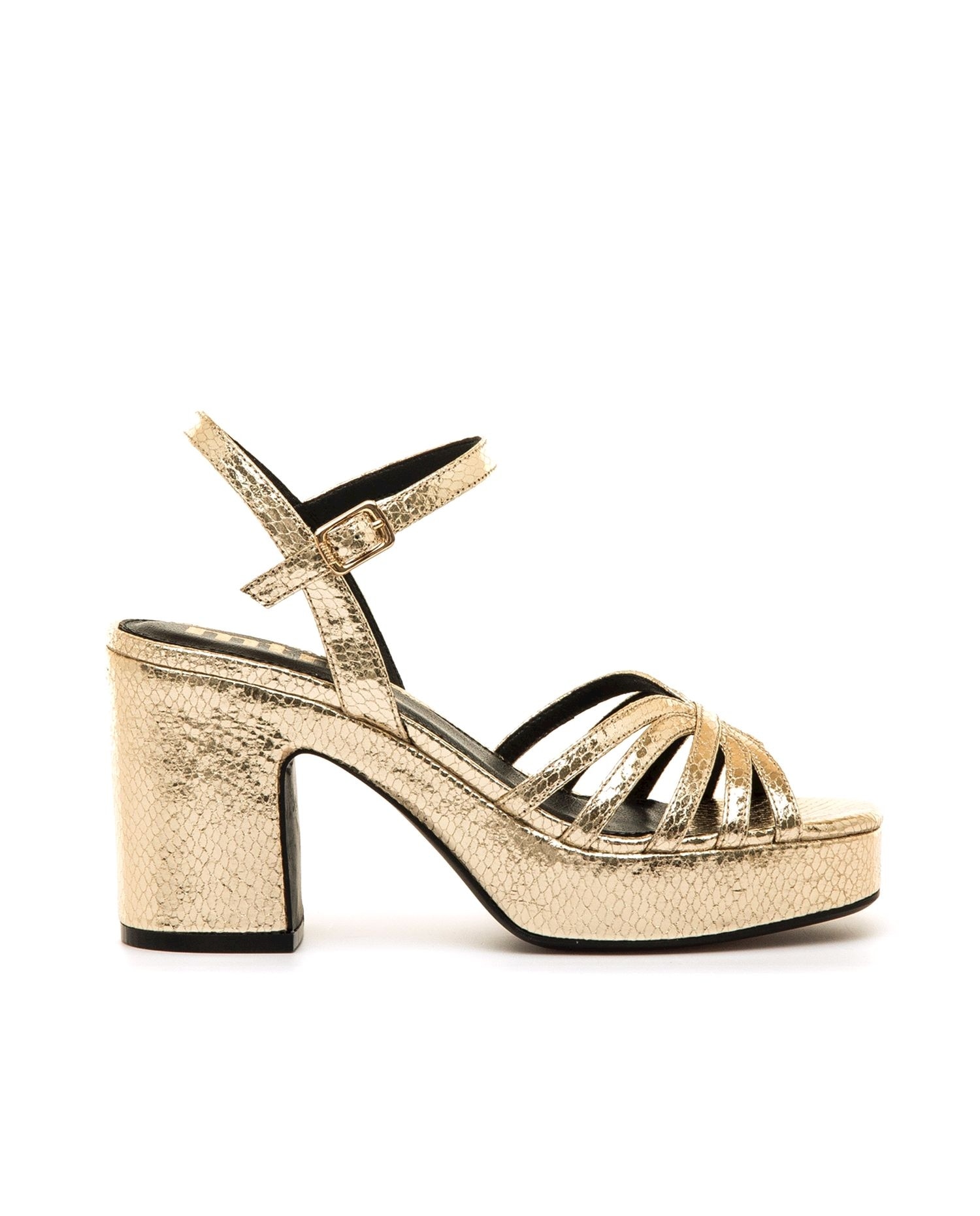 Sandalias de tacón de mujer con tiras cruzadas - Mustang - Oro Oro-1