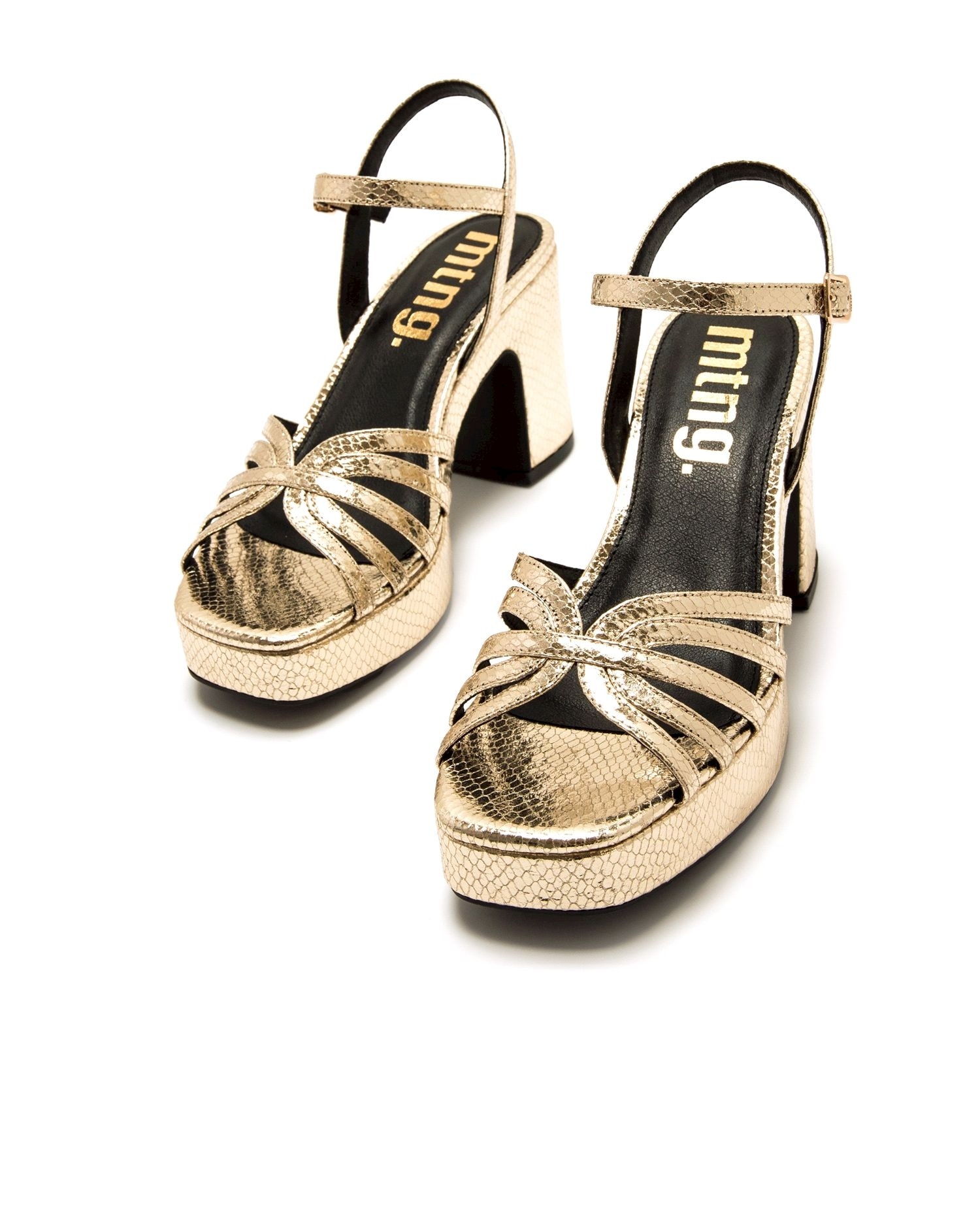 Sandalias de tacón de mujer con tiras cruzadas - Mustang - Oro Oro-3