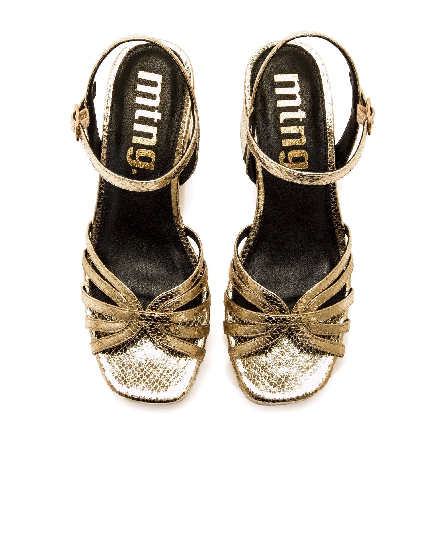 Sandalias de tacón de mujer con tiras cruzadas - Mustang - Oro Oro-4