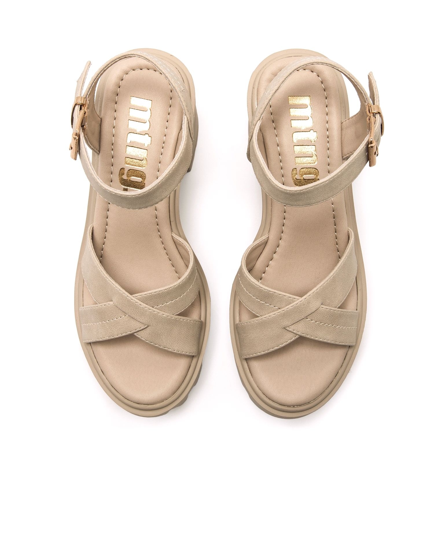 Sandalias de tacón de mujer con pala cruzada - Mustang - Natural Natural-3