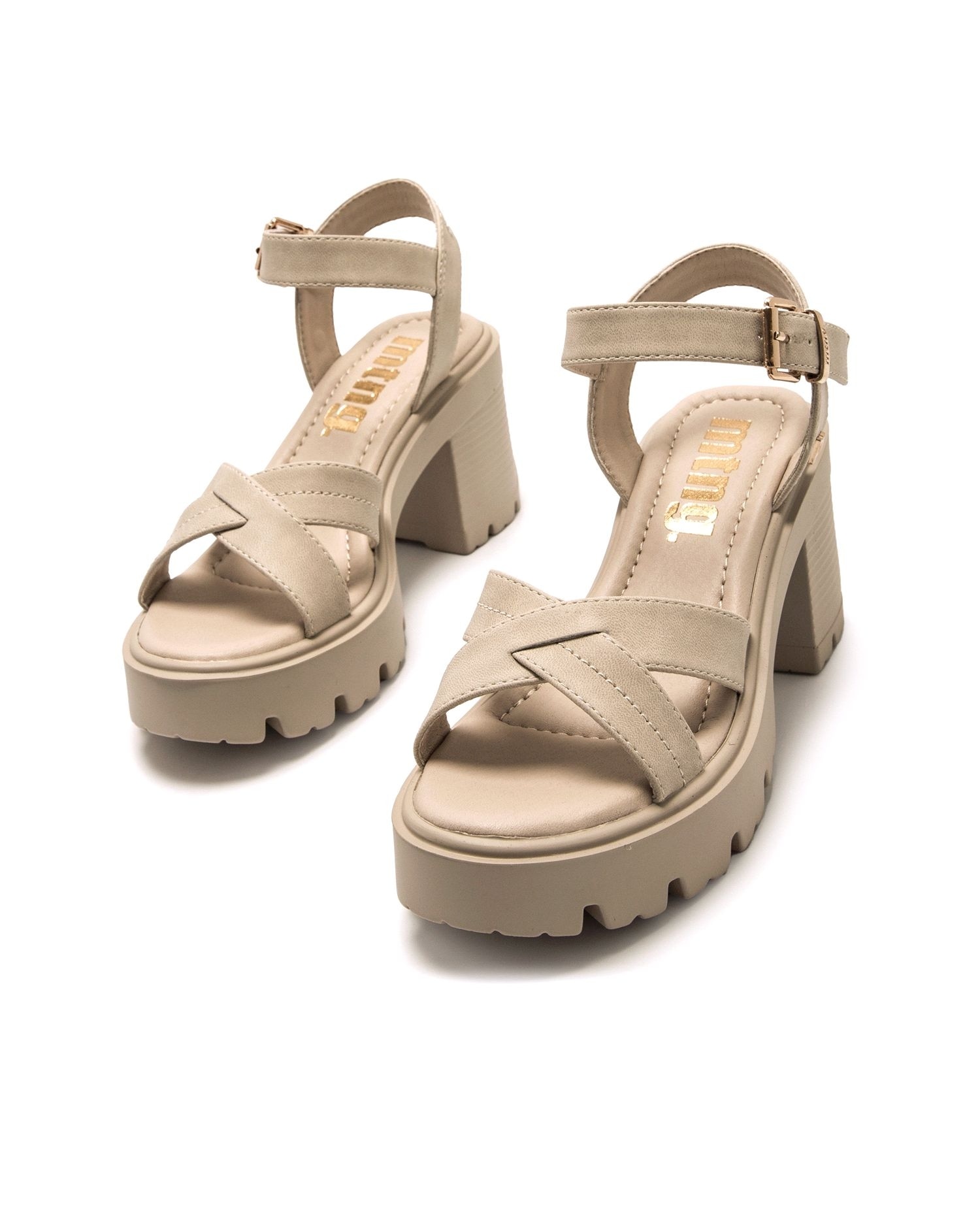 Sandalias de tacón de mujer con pala cruzada - Mustang - Natural Natural-4