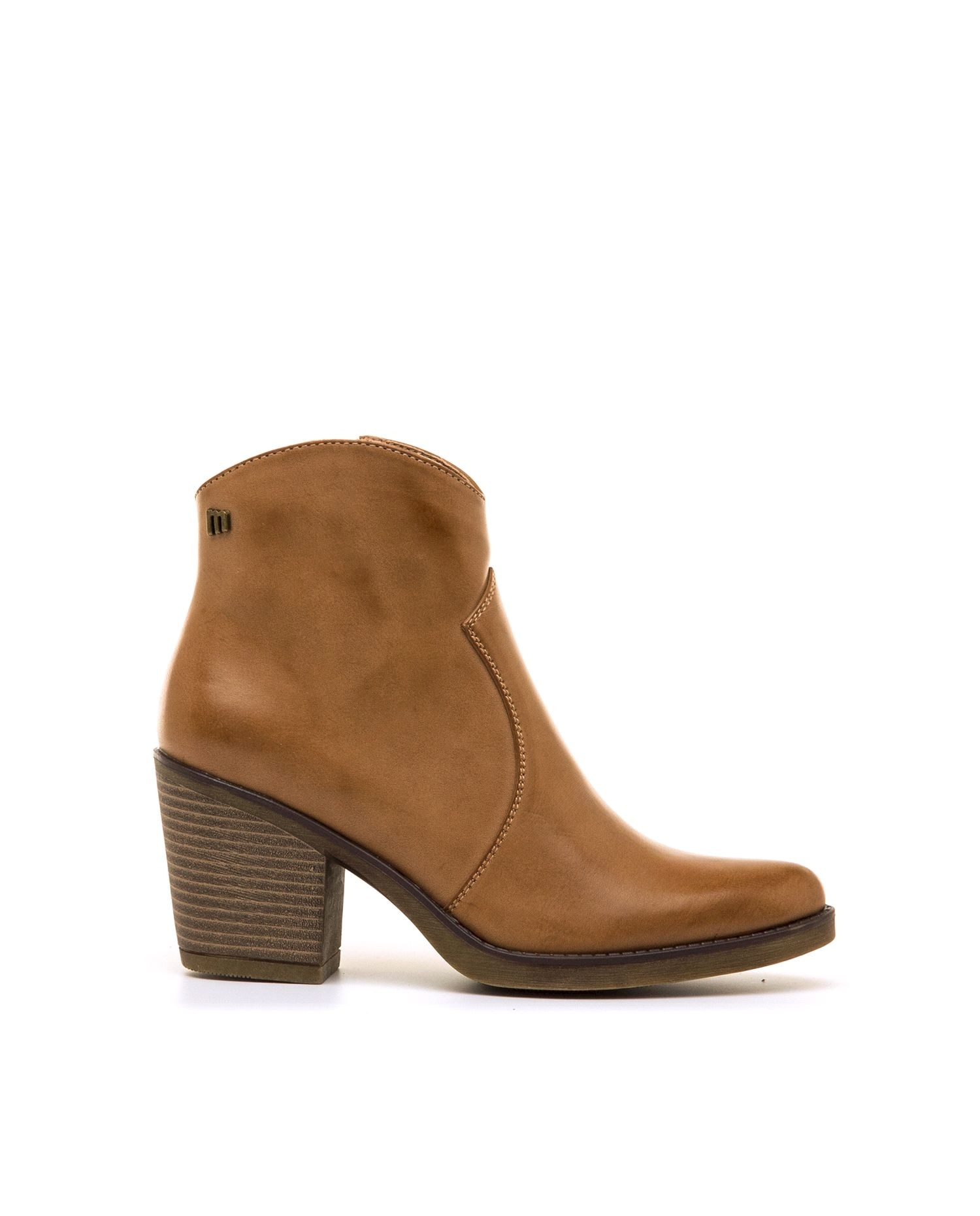 Botines de mujer de estilo cowboy y tacón medio - Mustang - Camel Camel-1
