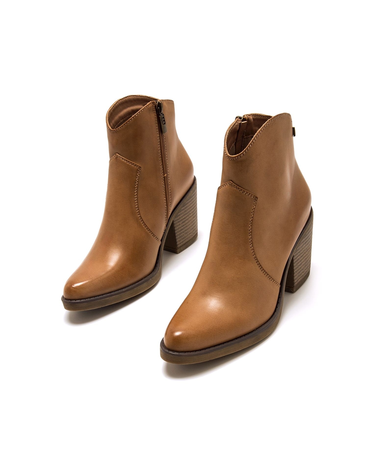 Botines de mujer de estilo cowboy y tacón medio - Mustang - Camel Camel-3