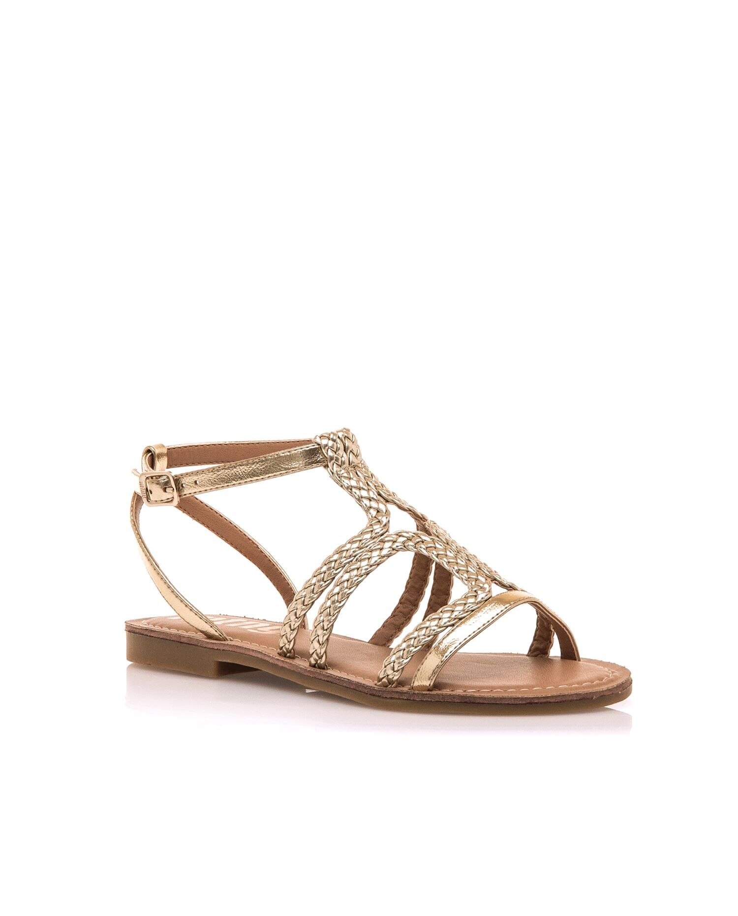Sandalias planas de mujer con tiras trenzadas - Mustang - Oro Oro-3