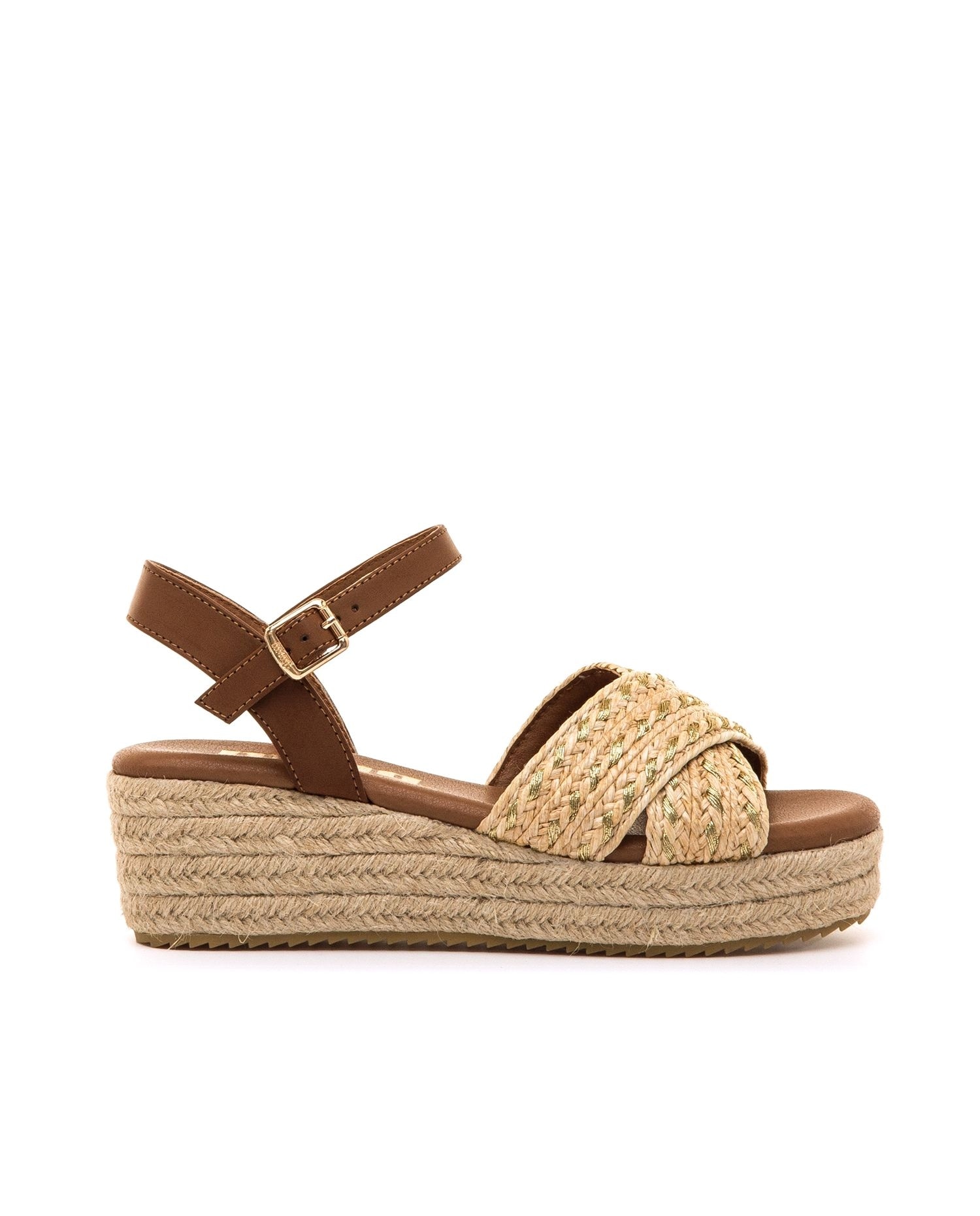 Sandalias de cuña de mujer con pala cruzada - Mustang - Marrón Marrón-1