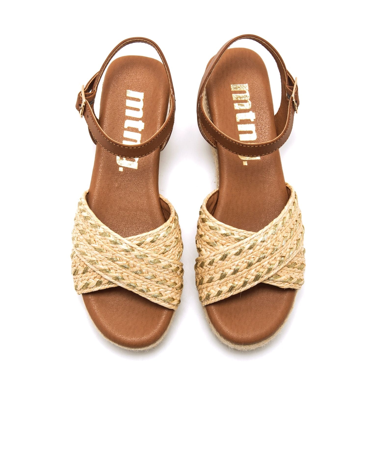 Sandalias de cuña de mujer con pala cruzada - Mustang - Marrón Marrón-3
