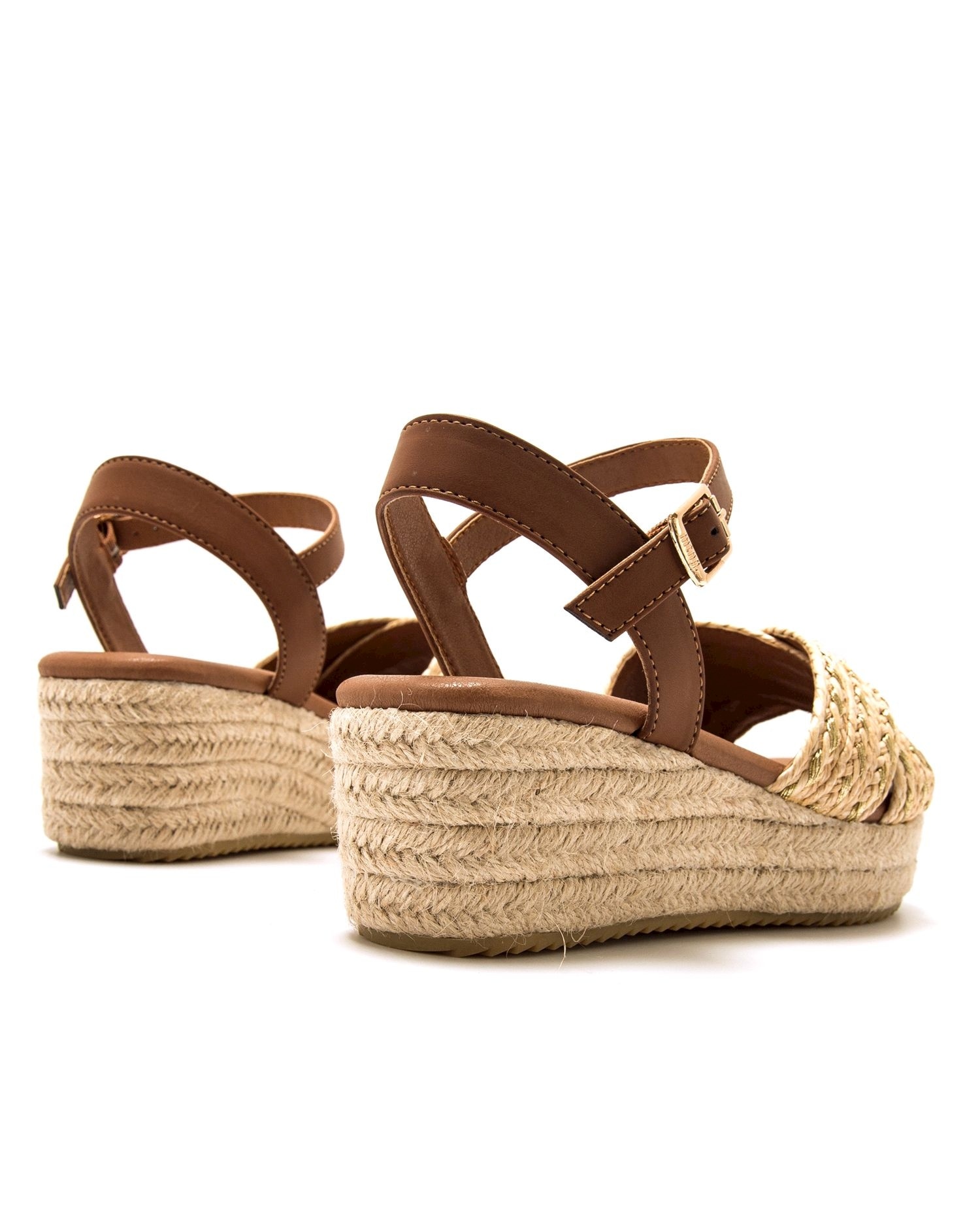 Sandalias de cuña de mujer con pala cruzada - Mustang - Marrón Marrón-2