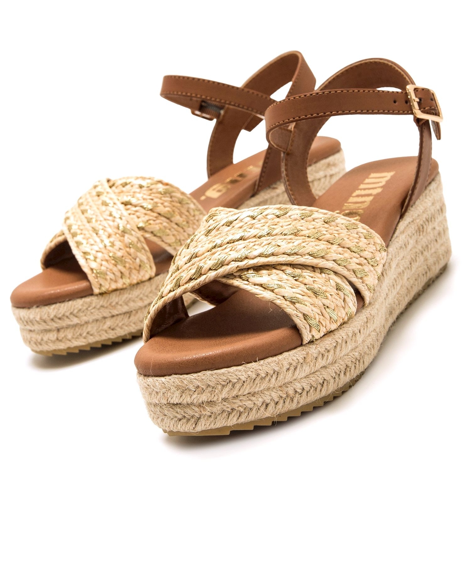 Sandalias de cuña de mujer con pala cruzada - Mustang - Marrón Marrón-4