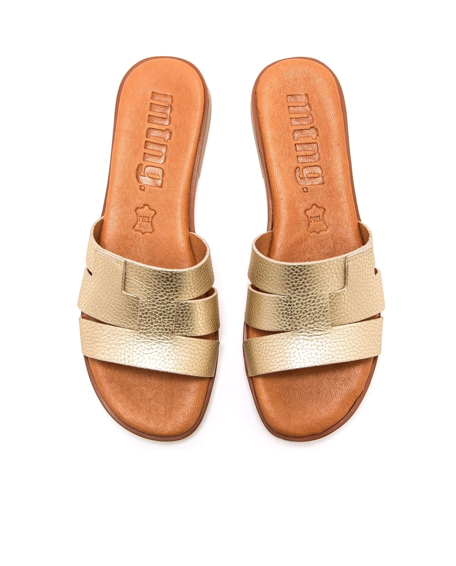 Sandalias planas de mujer en piel - Mustang - Oro Oro-3