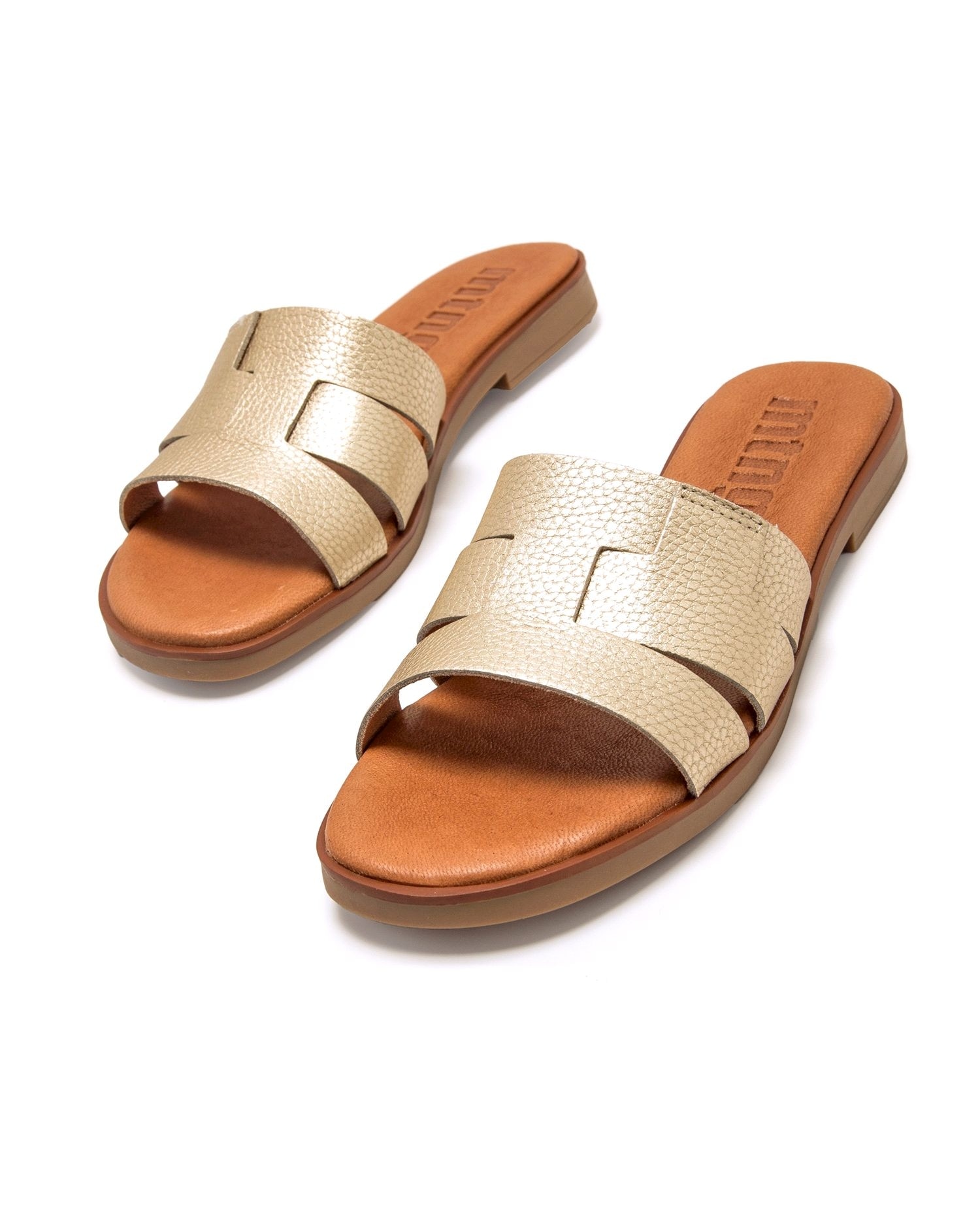 Sandalias planas de mujer en piel - Mustang - Oro Oro-4