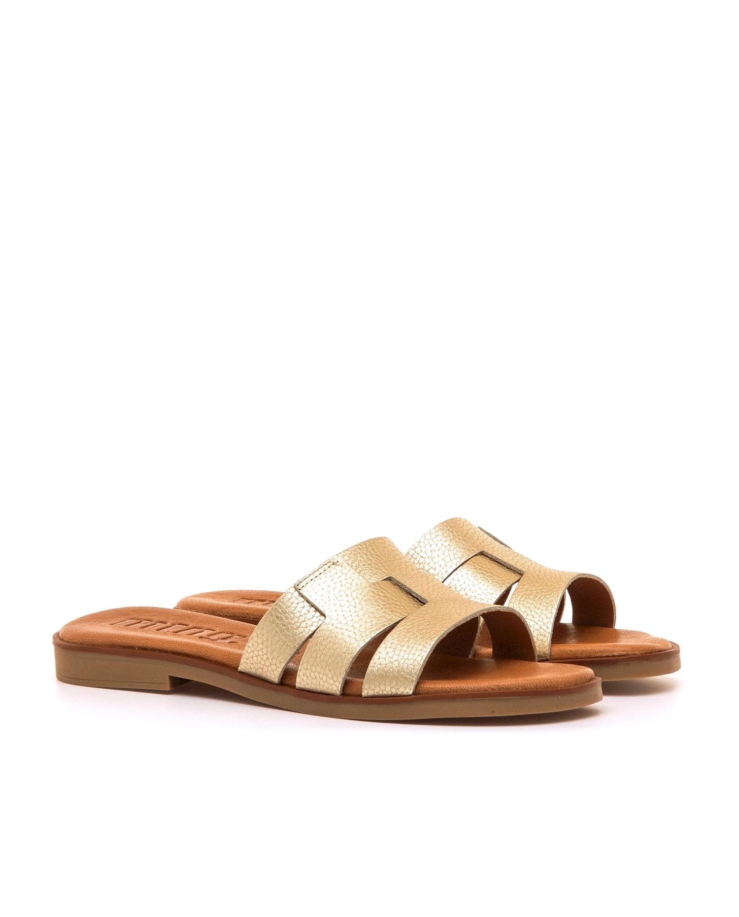 Sandalias planas de mujer en piel - Mustang - Oro Oro-5