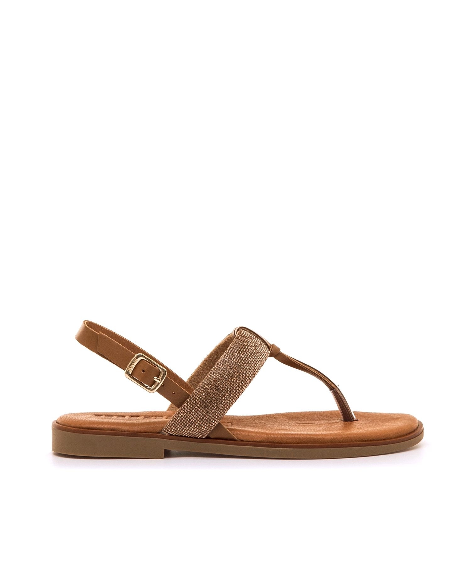 Sandalias planas de mujer en piel con tira de dedo - Mustang - Camel Camel-1