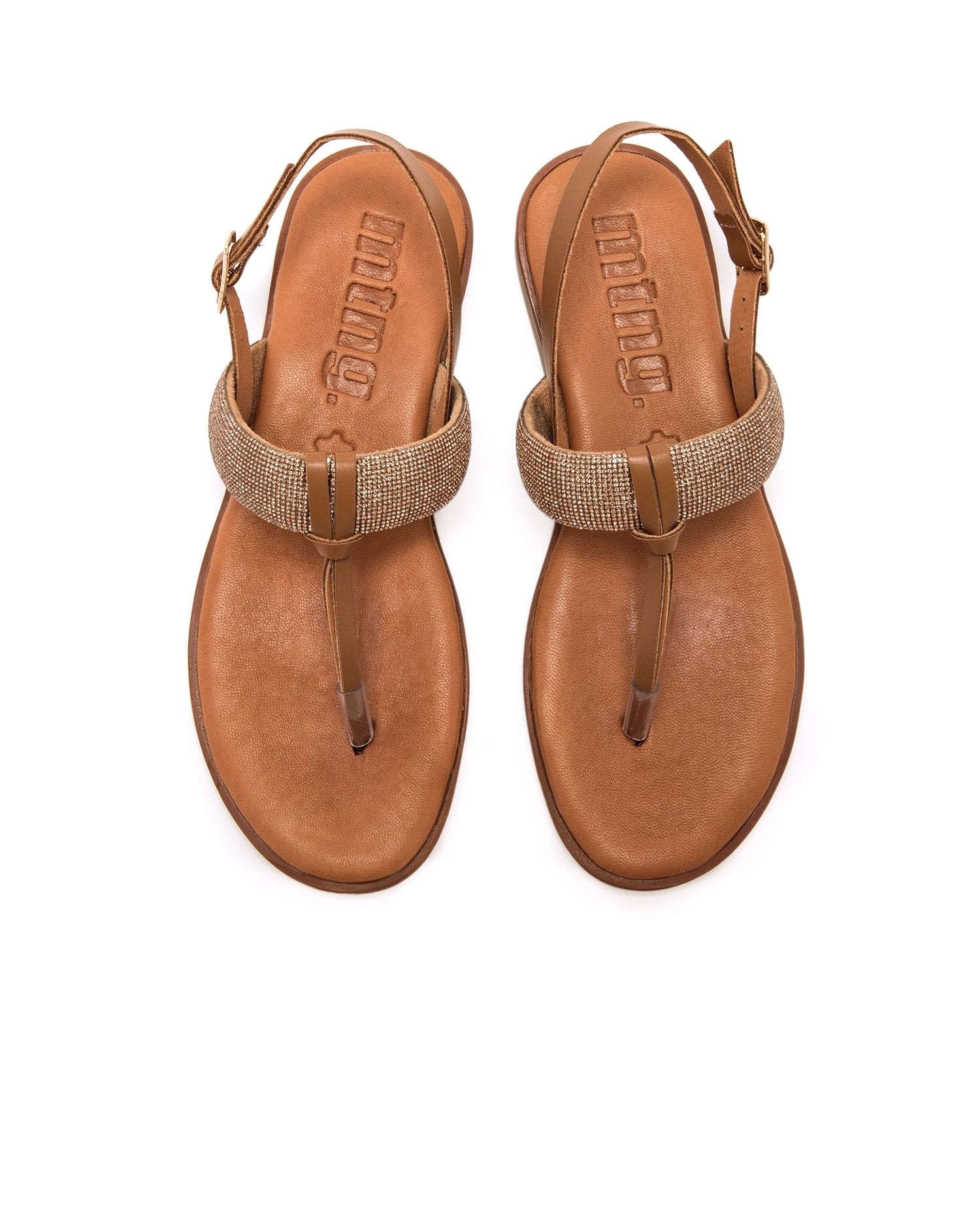 Sandalias planas de mujer en piel con tira de dedo - Mustang - Camel Camel-3